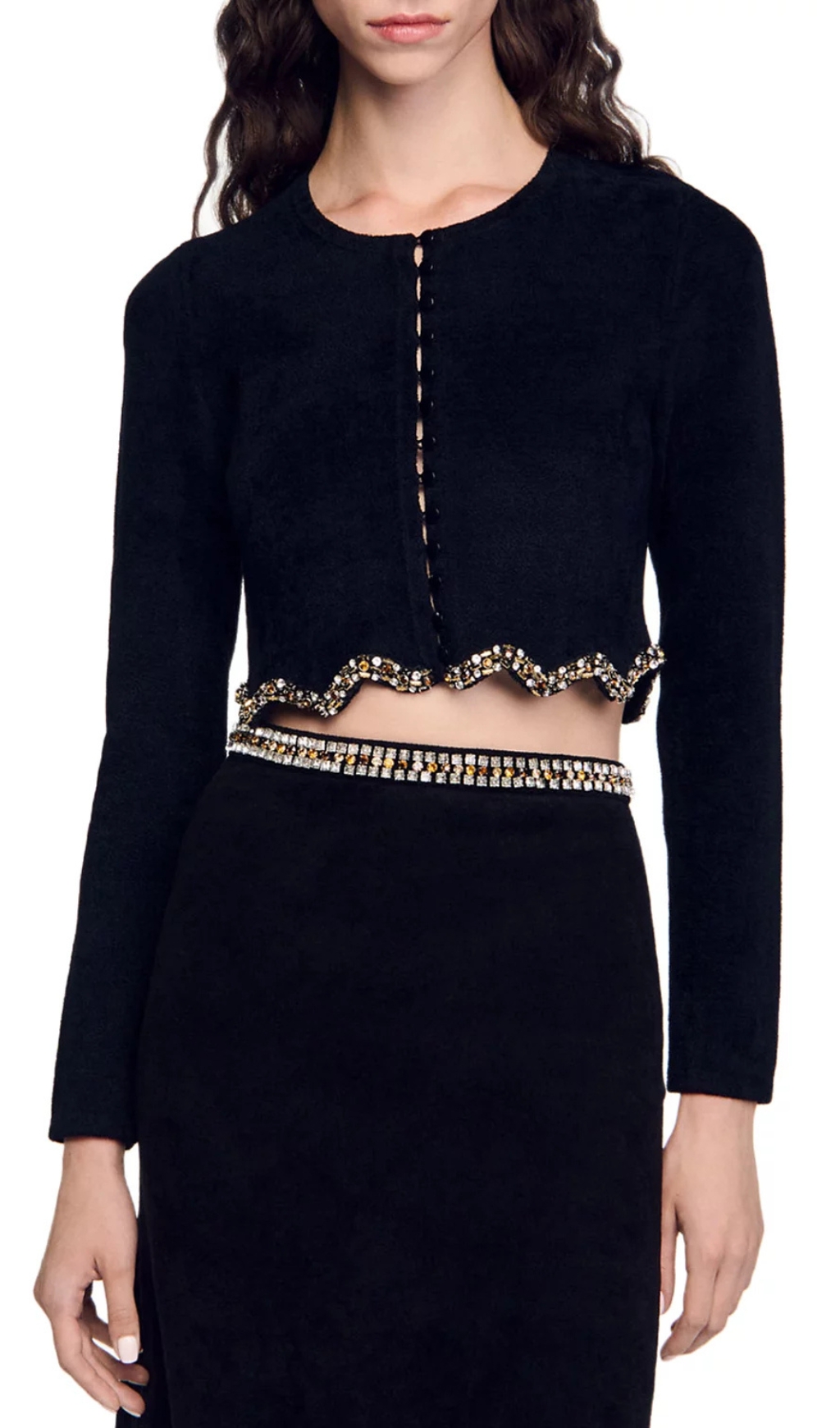 Fashionslee Women Jendal Embellished Scalloped Crop Cardigan