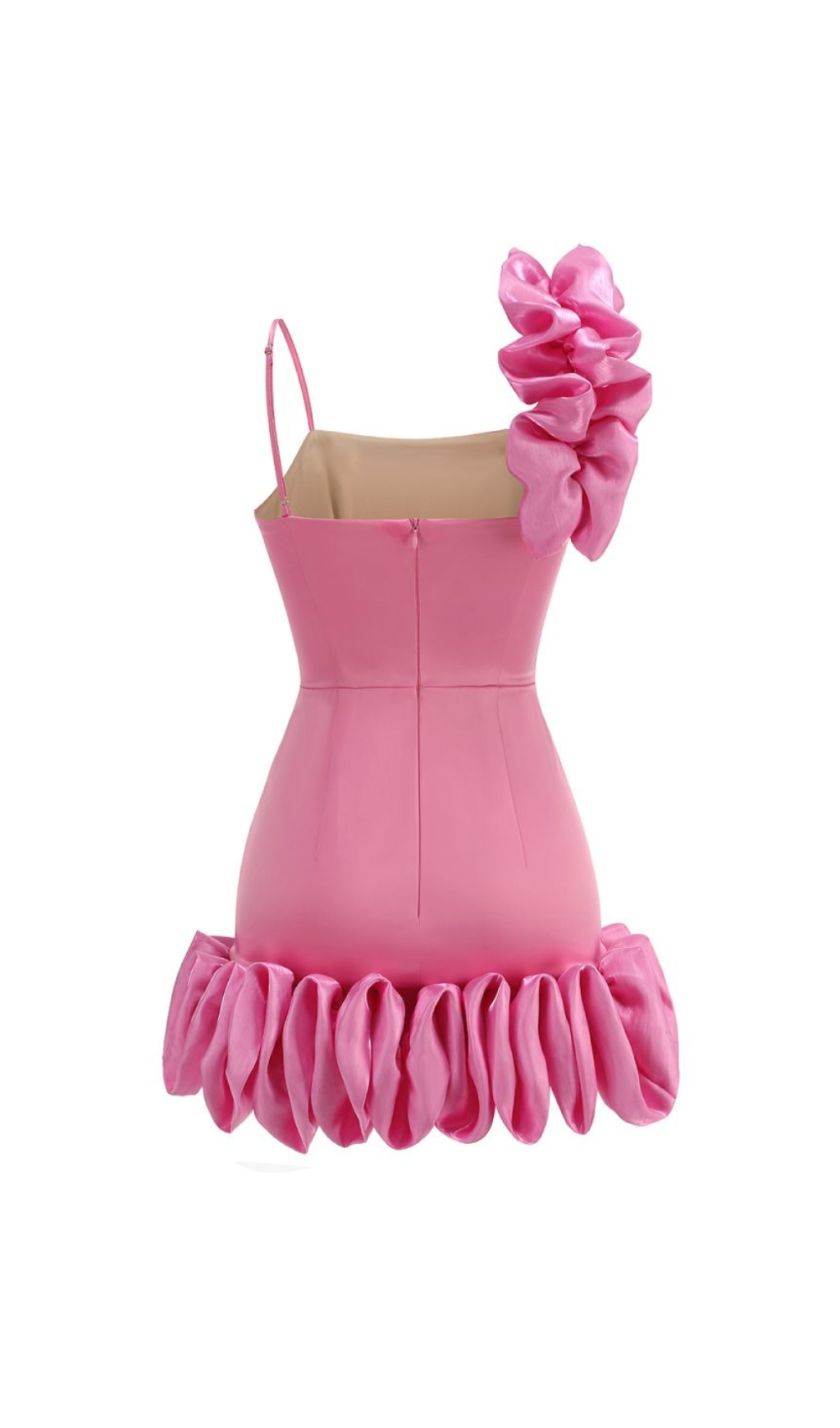 Fashionslee Women Bari Pink Ruffle Detail Mini Dress