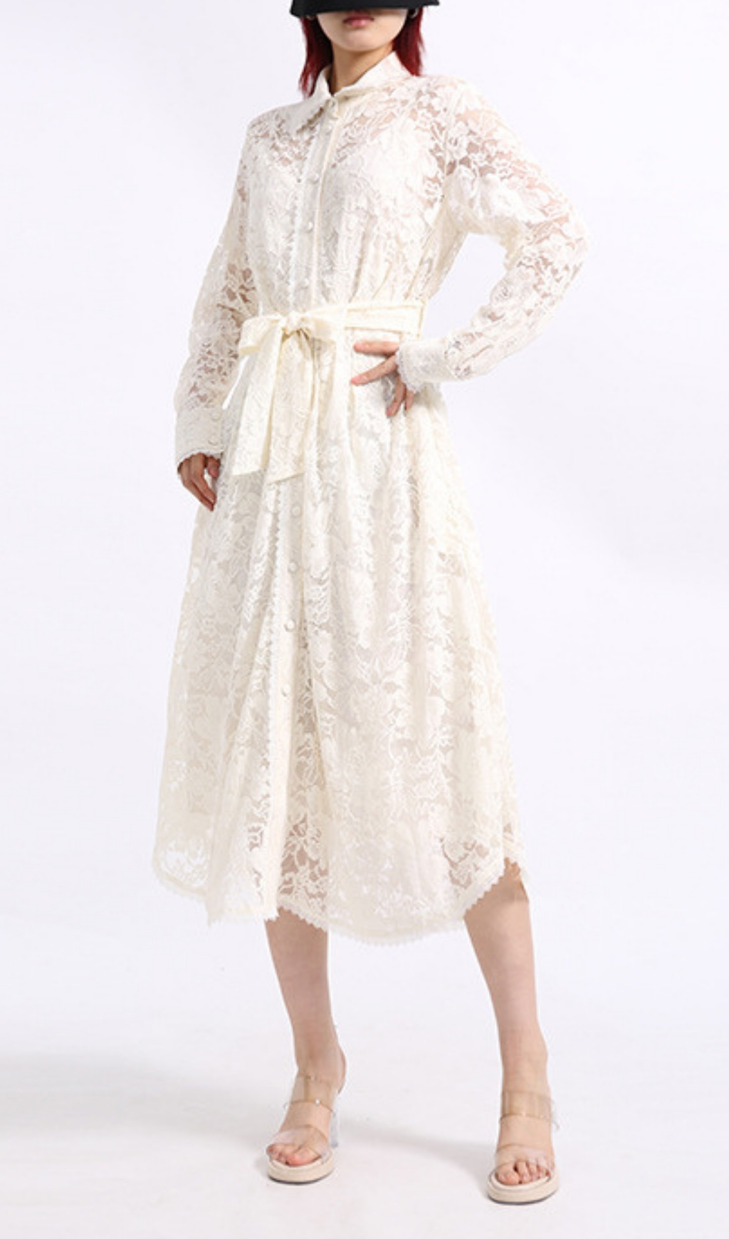 Fashionslee Women Erv White Lace Long Sleeve Midi Dress