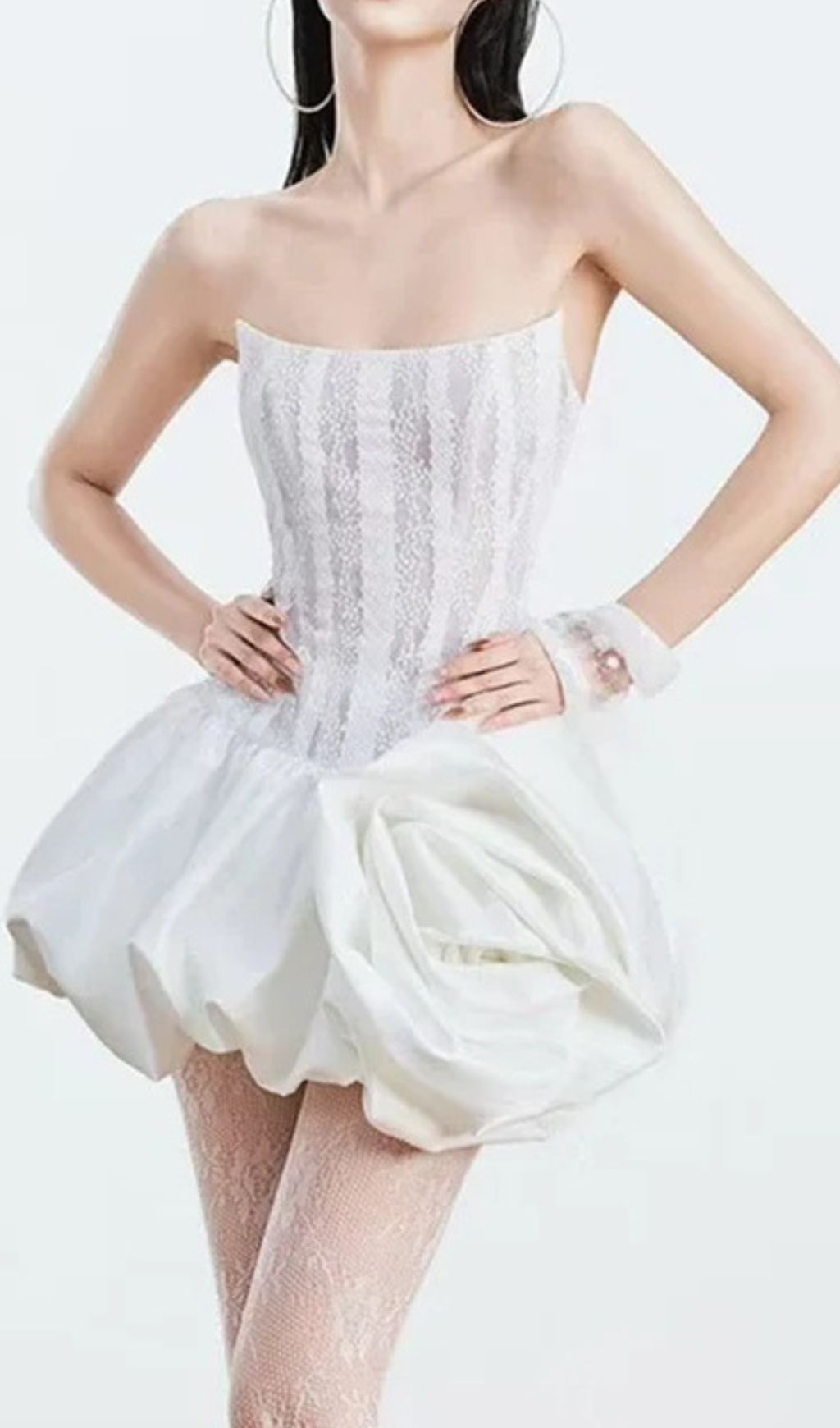Fashionslee Women Irene White Strapless Corset Flower Mini Dress