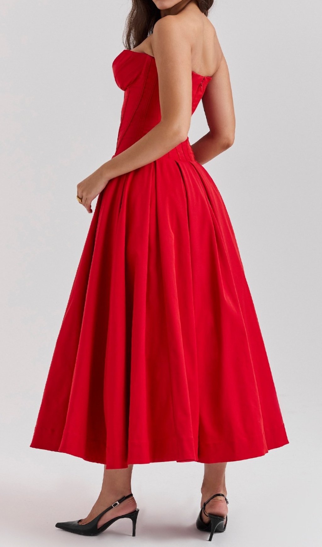1637436daf6d6722ad46beef980071a2.jpg Fashionslee Women Devani Red Strapless Corset Midi Dress