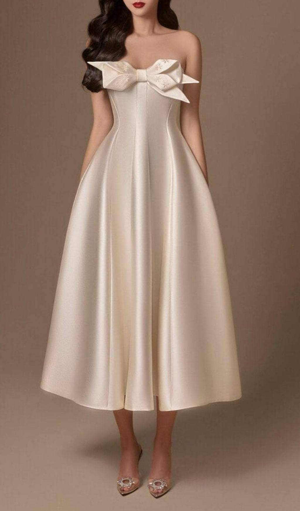 Fashionslee Women Avani Flared Semi-Heart Neck Taffeta Dress