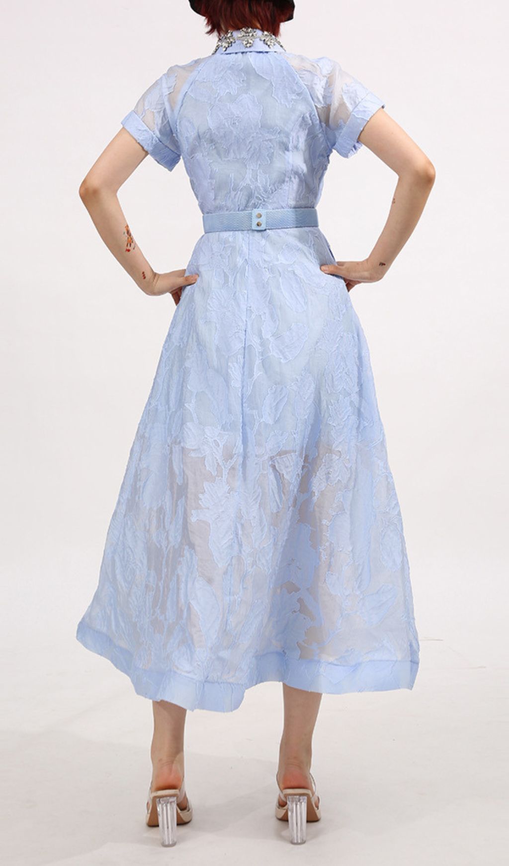 Fashionslee Women Finley Blue Crystal Midi Dress