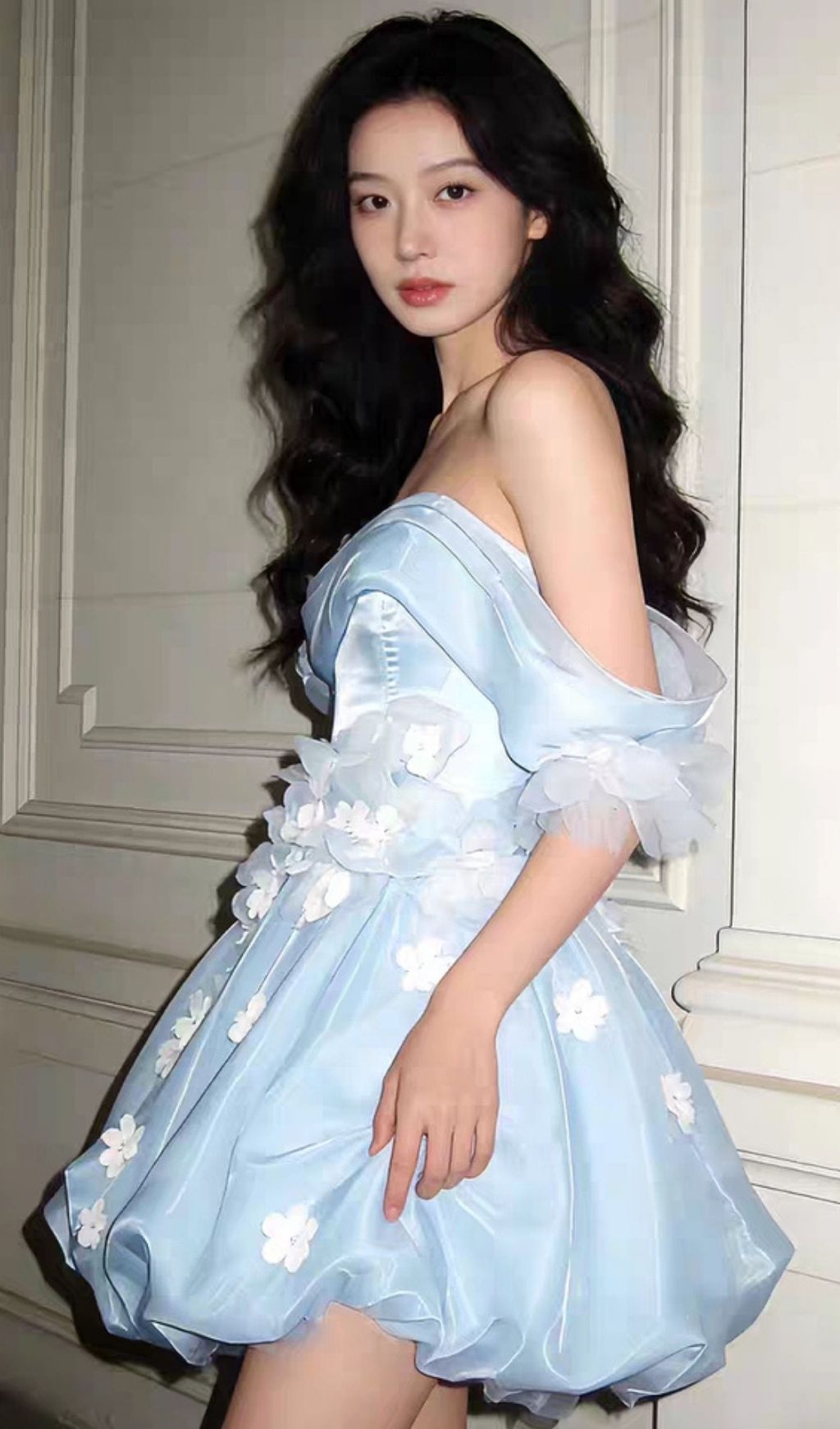 1688ca537f23750f6f2f4a546659e321.jpg Fashionslee Women Krissa Blue Off-Shoulder Flower Mini Dress