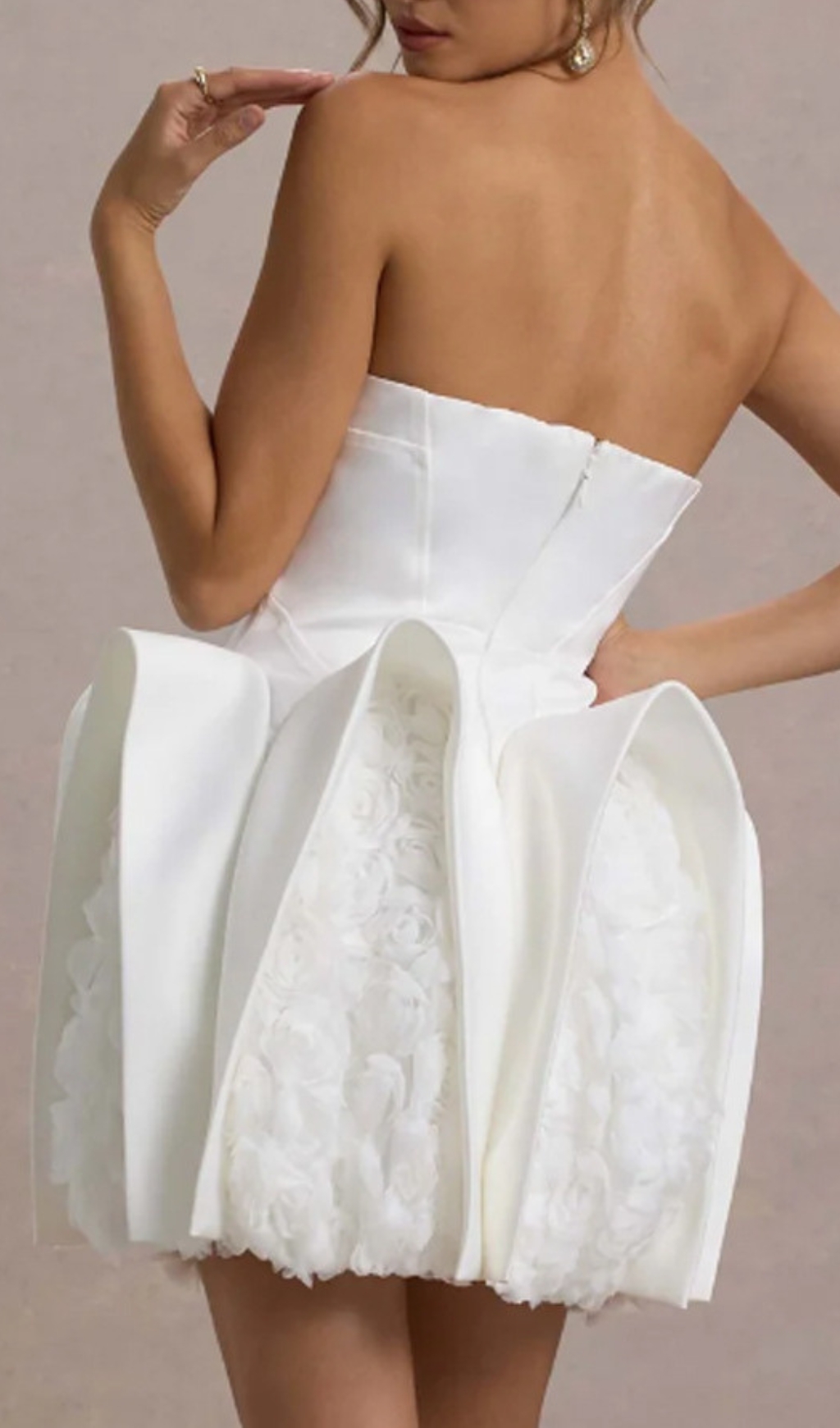Fashionslee Women Dietrich White Strapless Flower Mini Dress