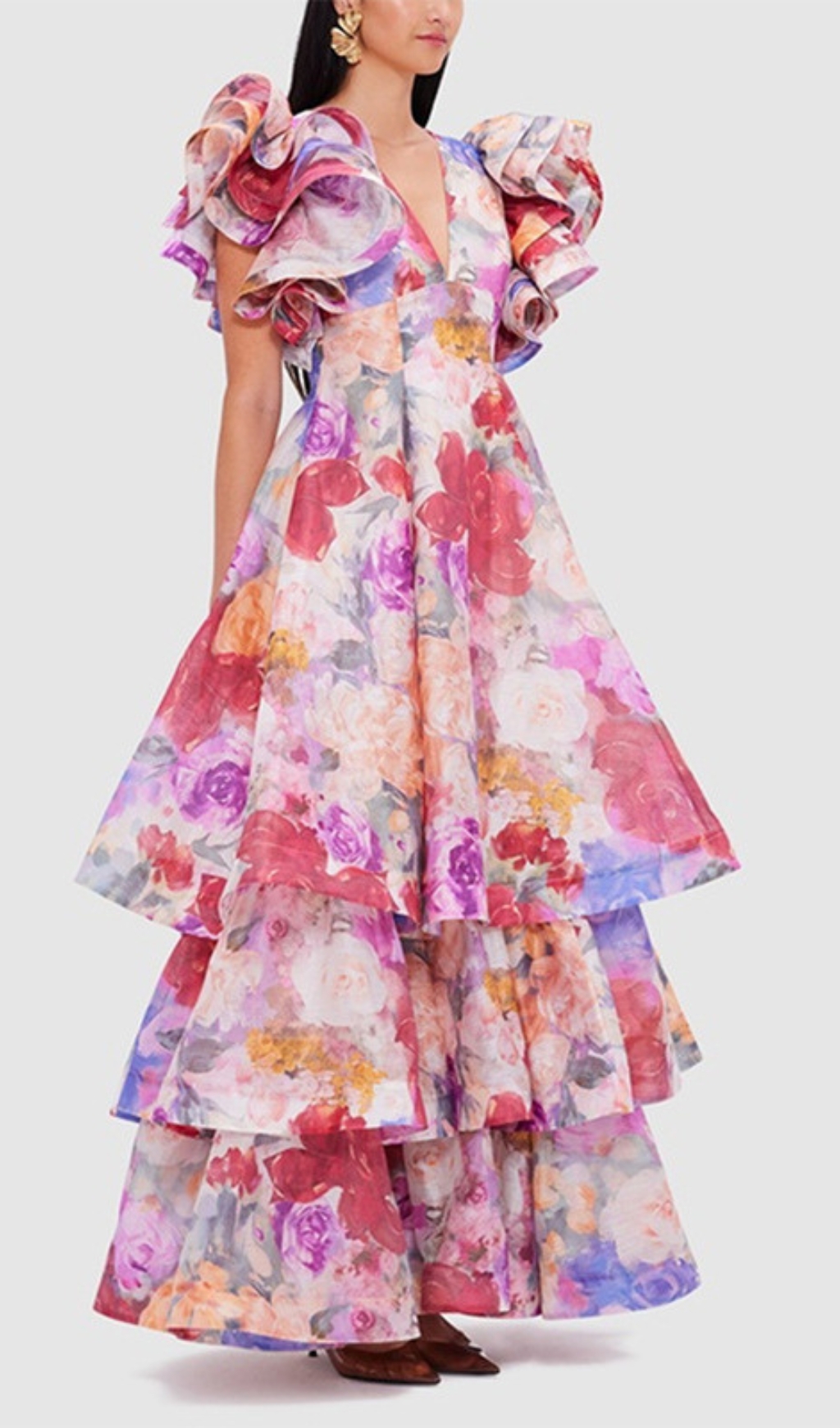 169cccc32b51680e39baa2f7ff6602d6.jpg Fashionslee Women Élodie Floral-Print Ruffled Gown