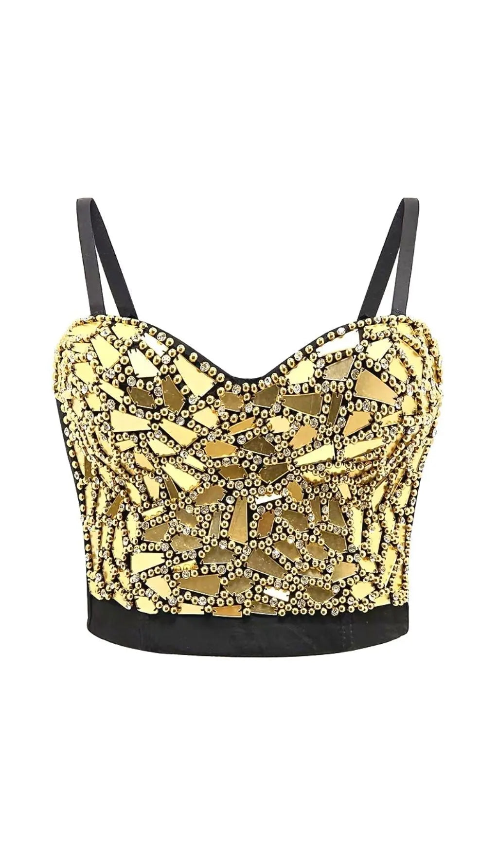 Fashionslee Women Gold Beaded Sequin Corset