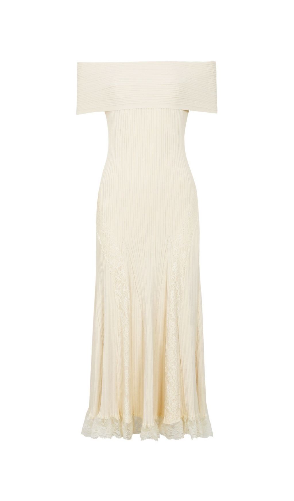 Fashionslee Women Kie Apricot Off-Shoulder Lace Knit Midi Dress