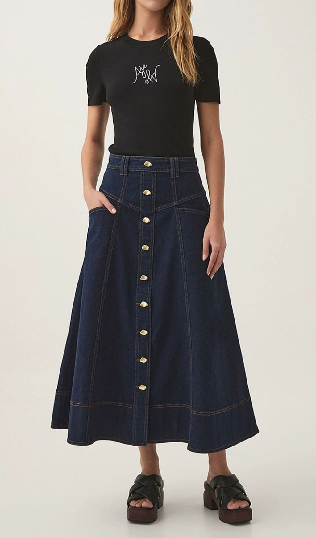 Fashionslee Women Glory Denim Midi Skirt