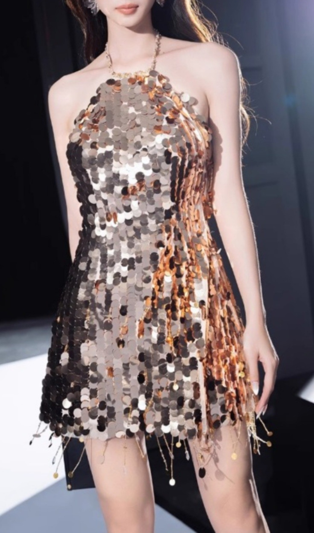 Fashionslee Women Chanita Gold Sequin Backless Mini Dress