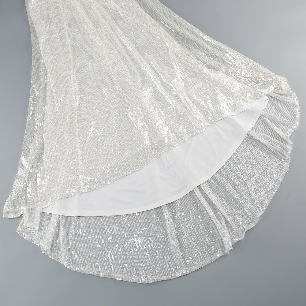 Fashionslee Women Bobbie White Halter Sequin Maxi Dress