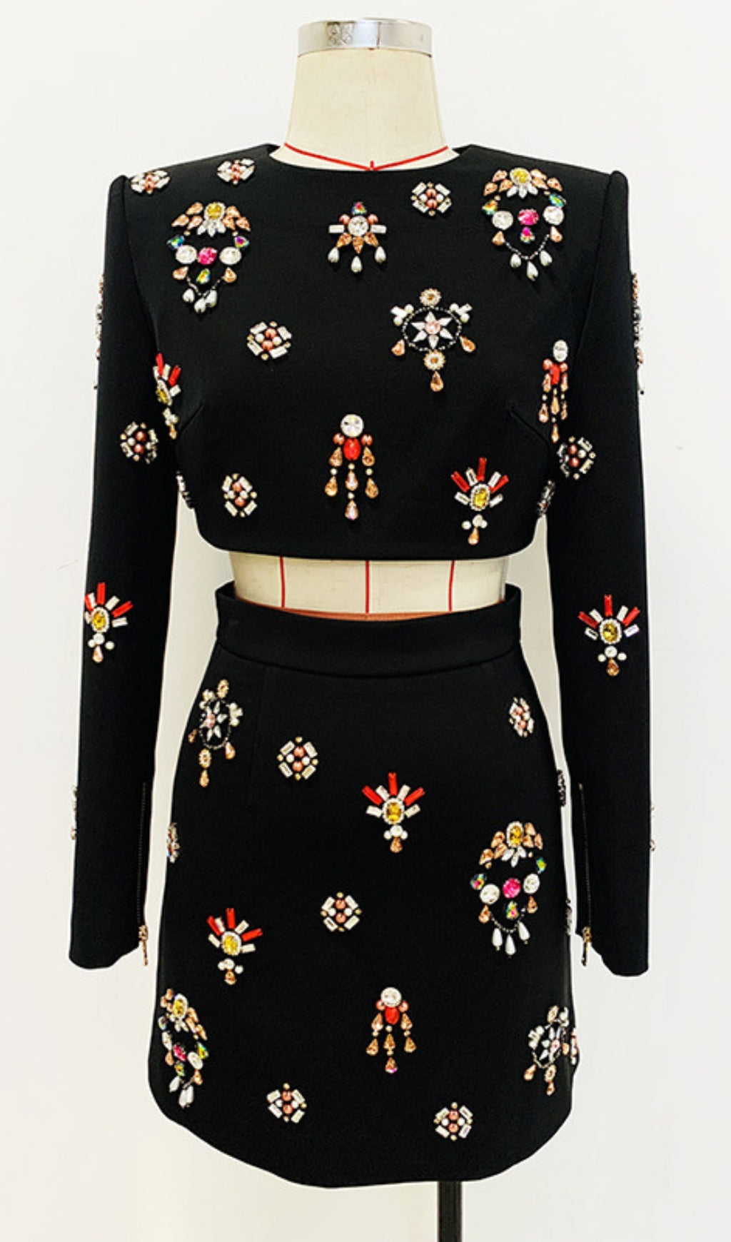 16fc8155d967e80bc2019e61cf661e3e.jpeg Fashionslee Women Austine Black Rhinestone Embellished Skirt Set