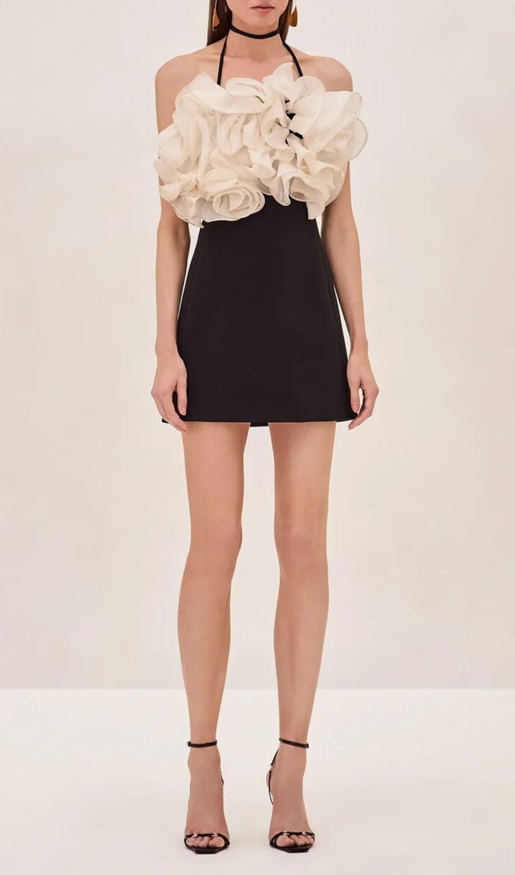 Fashionslee Women Jameela Black Halter Ruffle Mini Dress