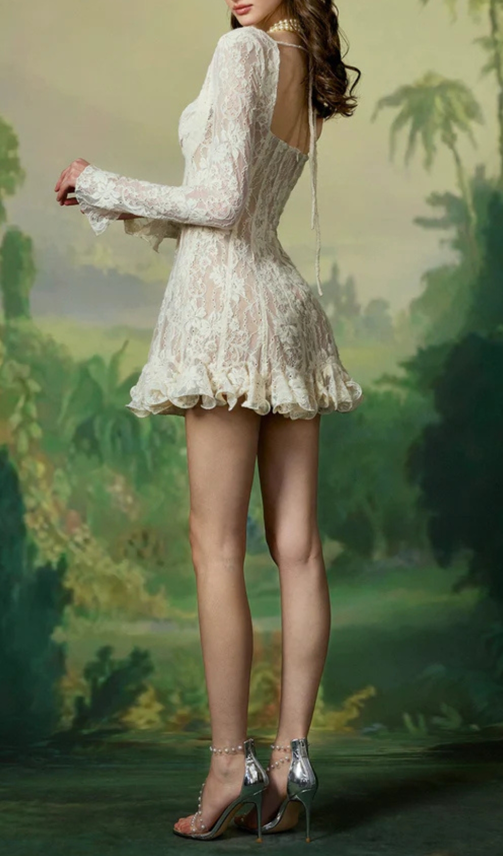 Fashionslee Women Laura Lace Waist-Cinched Long Sleeve Dress