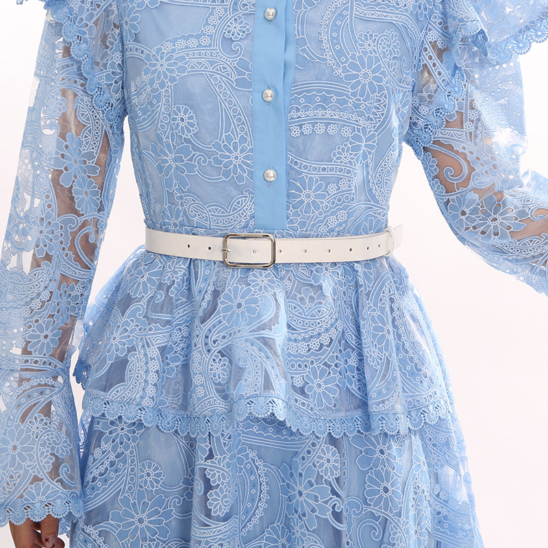 Fashionslee Women Jereni Blue Lace Embroidery Maxi Dress
