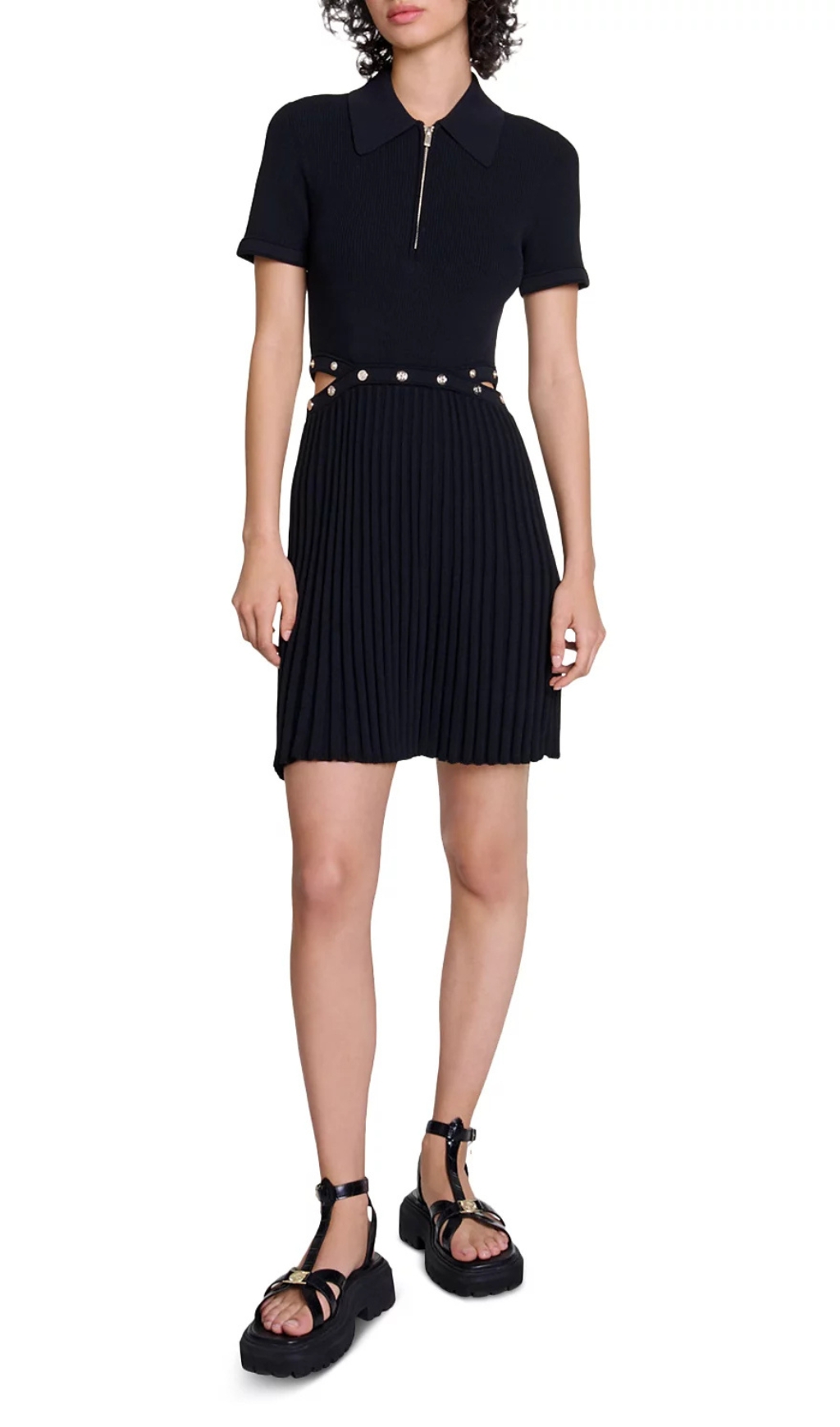 Fashionslee Women Ritourna Rib Knit Cut Out Mini Dress