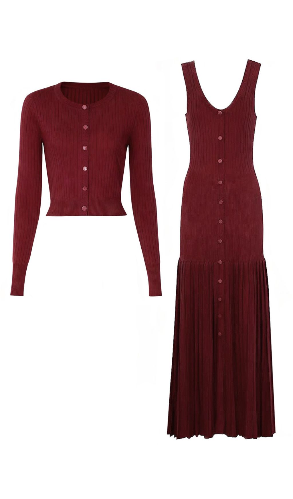 Fashionslee Women Jackie Wine Knit Cardigan & Maxi Dress