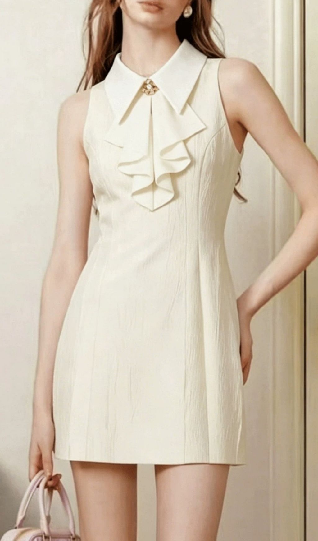 Fashionslee Women Kimberlin White Sleeveless Mini Dress With Collar