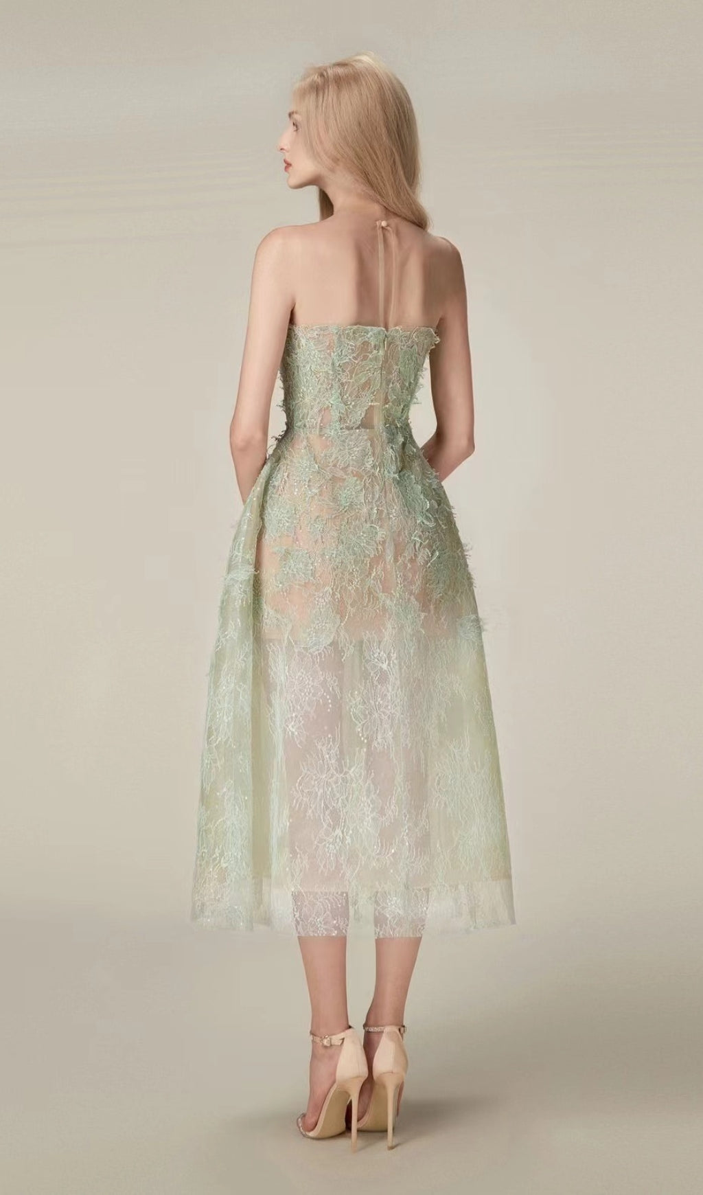 Fashionslee Women Allyson Green Floral Lace Embroider Midi Dress