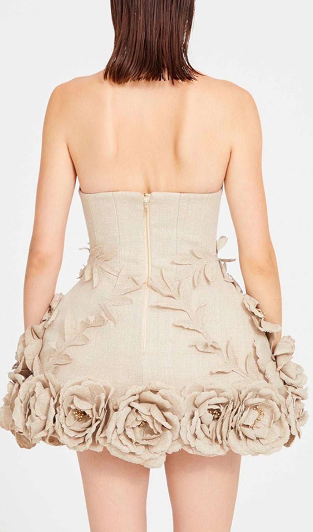 Fashionslee Women Bice Nude Strapless Bustier Flower Mini Dress