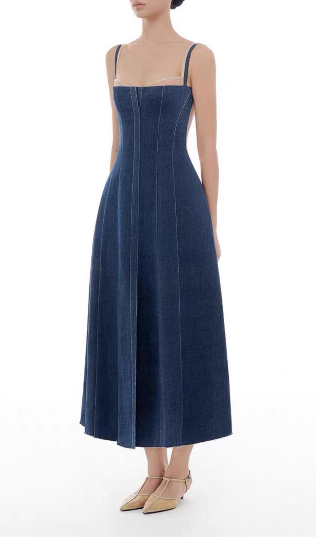 17754db9c4585e87d3e2ff45595c4d60.jpg Fashionslee Women Kiora Blue Strappy Denim Midi Dress