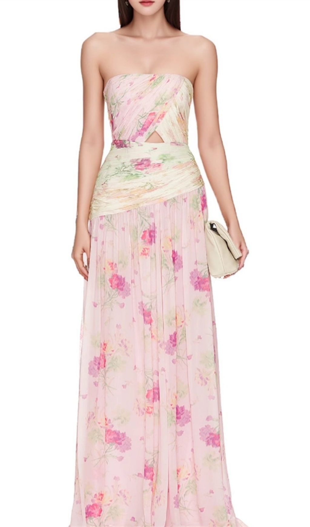 Fashionslee Women Erizelda Strapless Floral Printed Maxi Dress