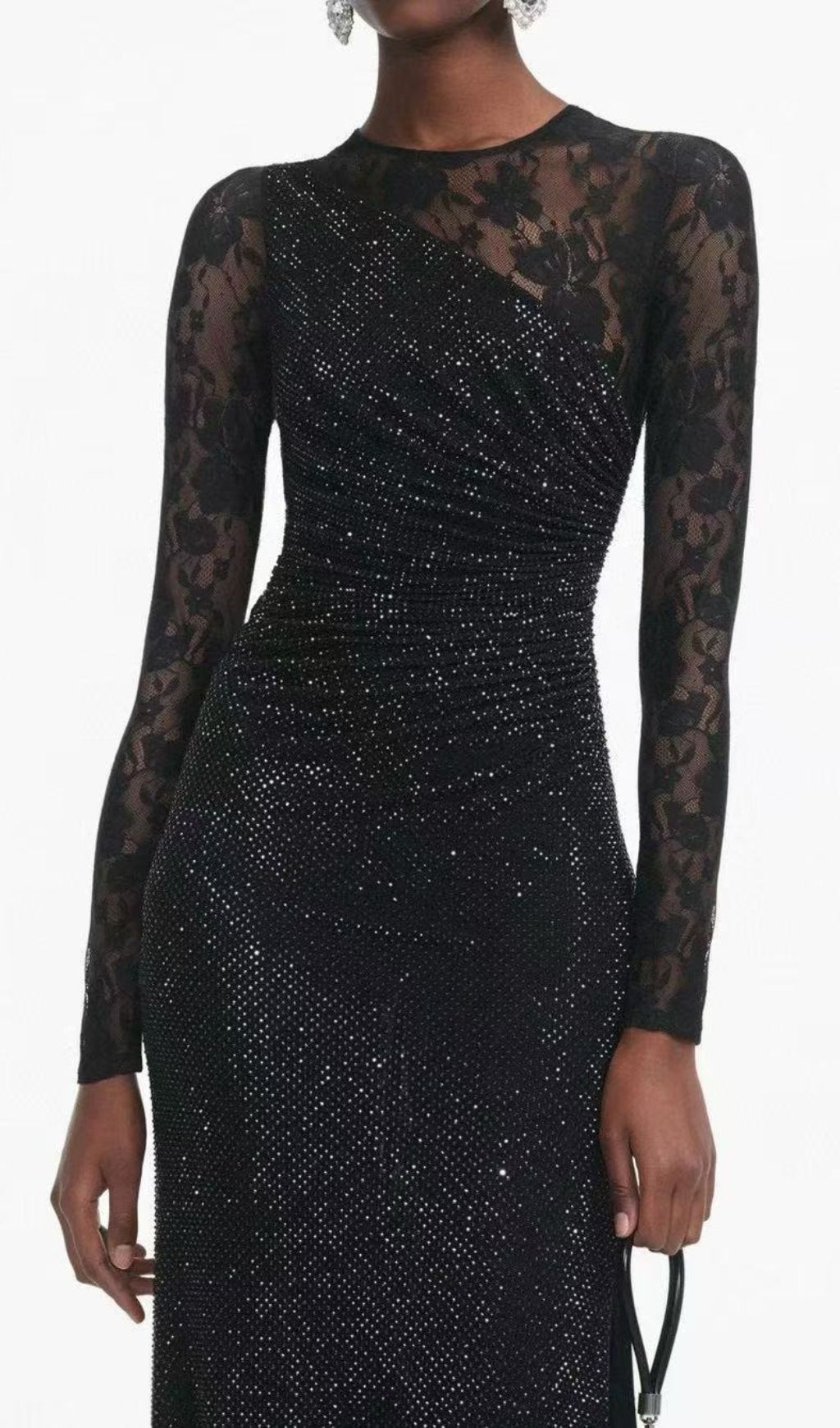 BLACK RHINESTONE LACE SPLIT MAXI DRESS – VIRAL AESTHETIC - OWNCI BLACK RHINESTONE LACE SPLIT MAXI DRESS – VIRAL AESTHETIC - OWNCI