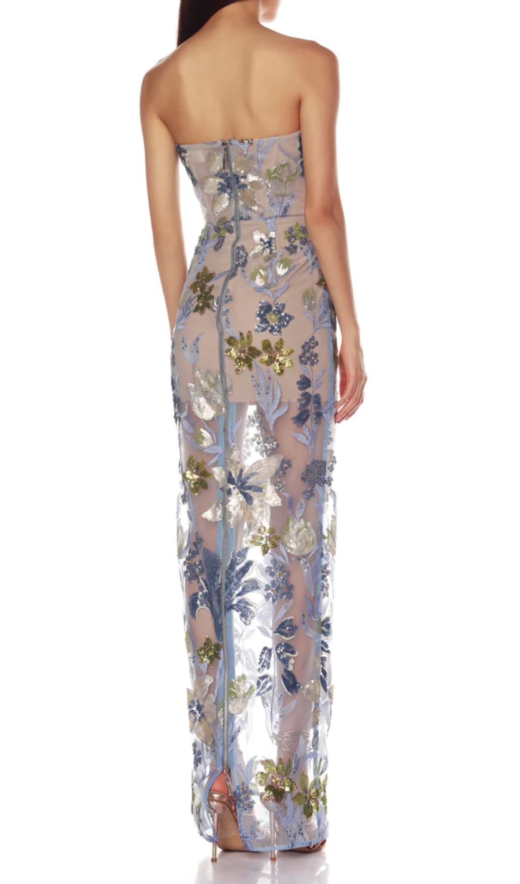 Fashionslee Women Danyl Blue Strapless Flower Sequin Maxi Dress