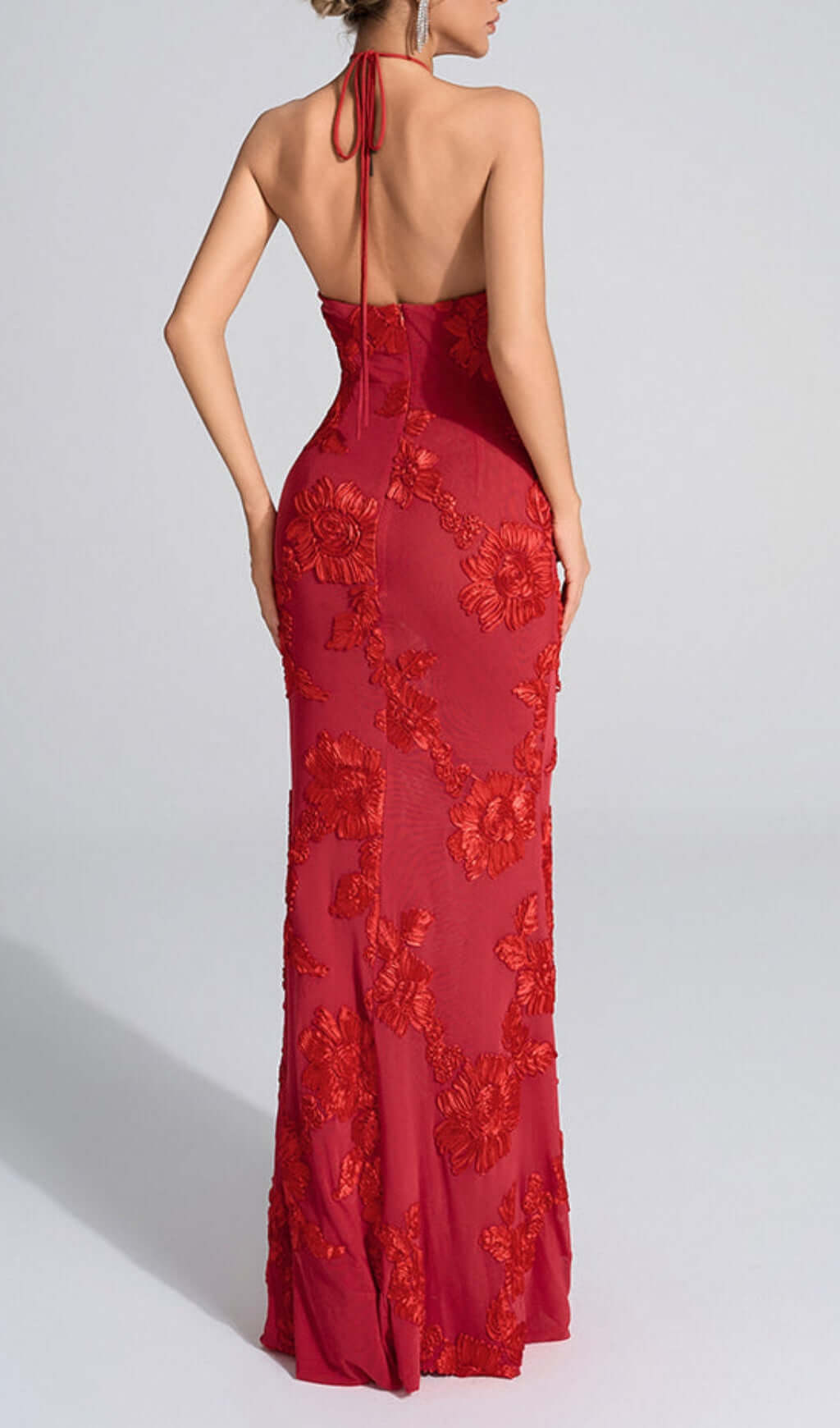 Fashionslee Women Bambi Red Halter Flower Maxi Dress