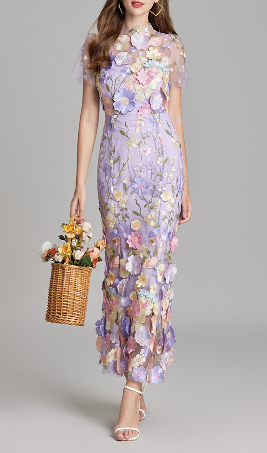 17ae5c44b162bf0a315b9d39ecb2227c.jpg Fashionslee Women Carol Purple Floral Embroidery Mesh Fishtail Midi Dress