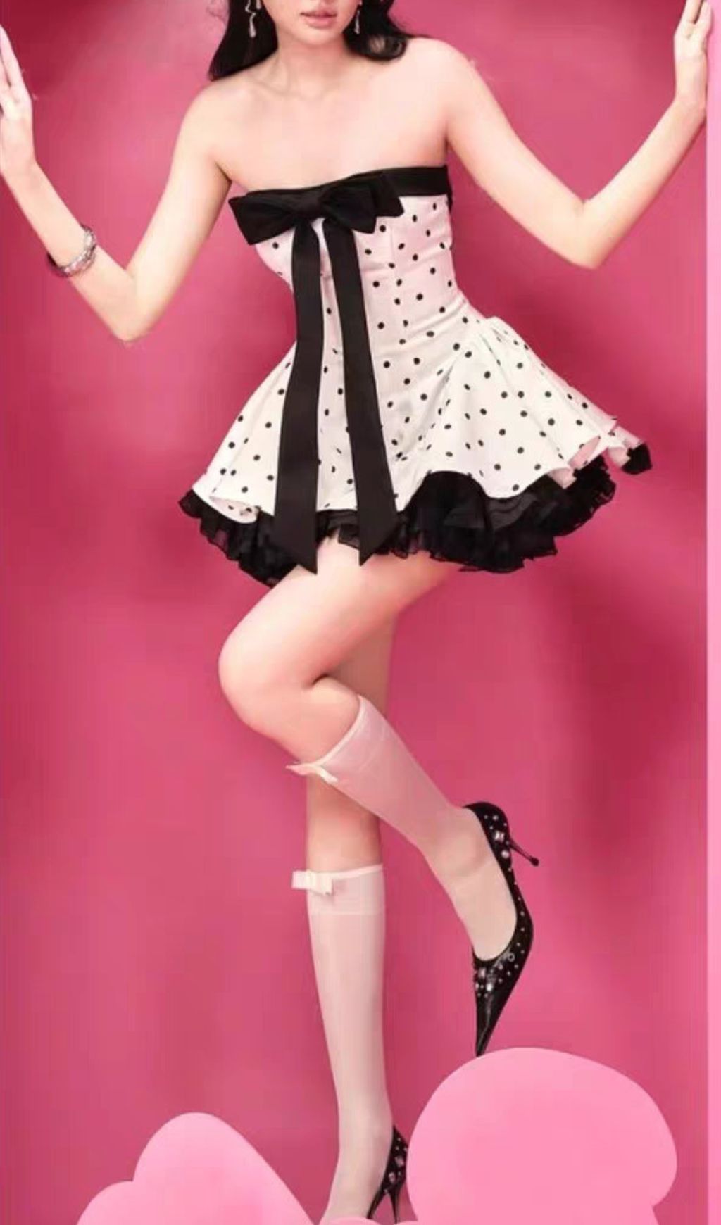 Fashionslee Women Iola Strapless Dot Bowknot Mini Dress