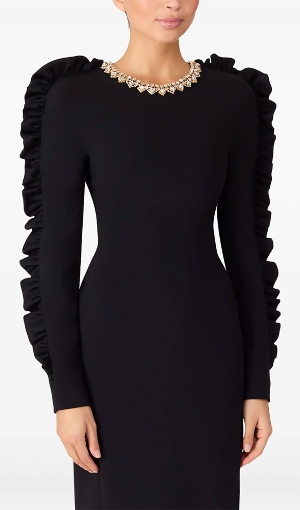 Fashionslee Women Hallie Black Crystal Long Sleeve Midi Dress
