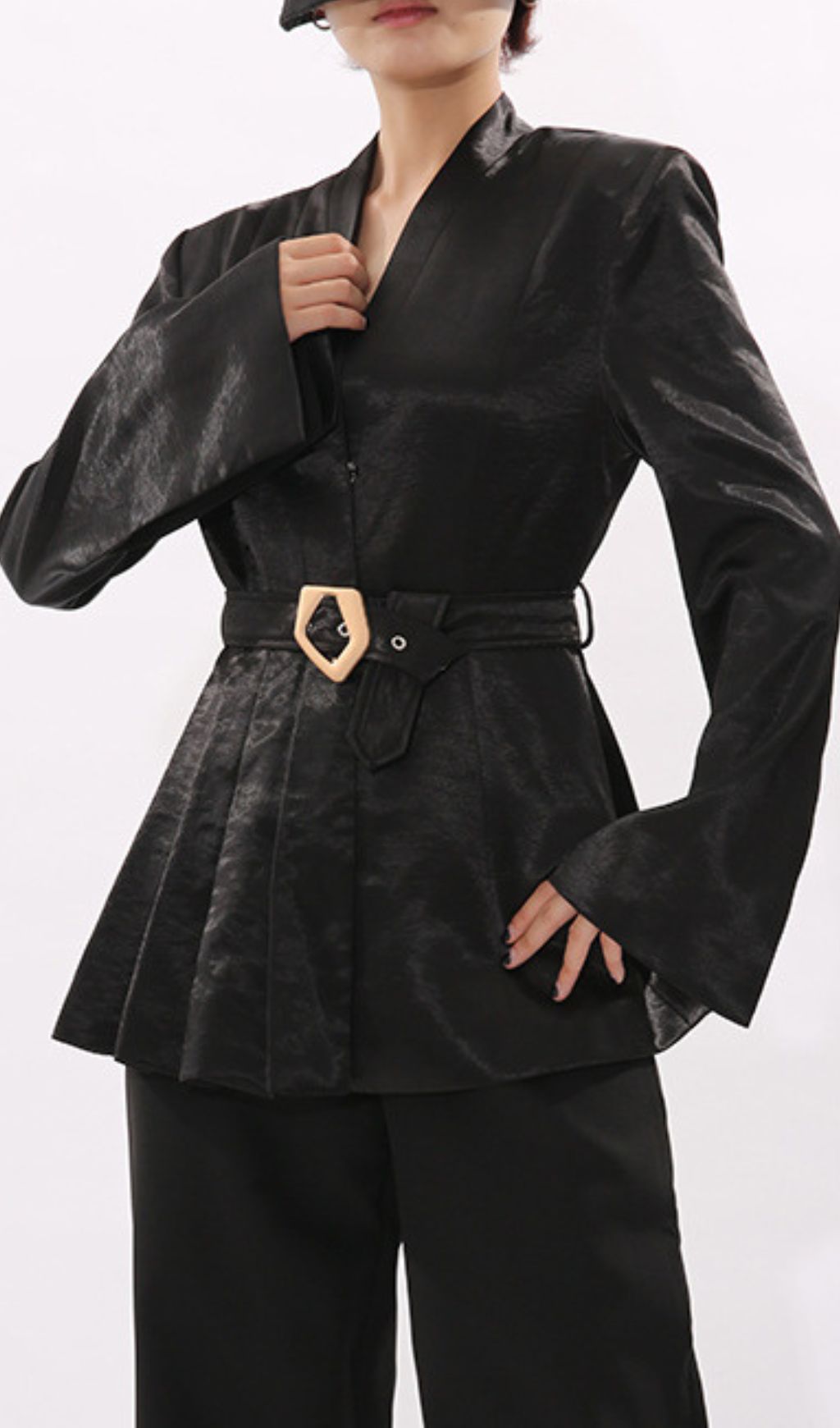 17fd7f52fc65ecbcd018864f6ce95d35.jpg Fashionslee Women Indigo Black Blazer With Belt