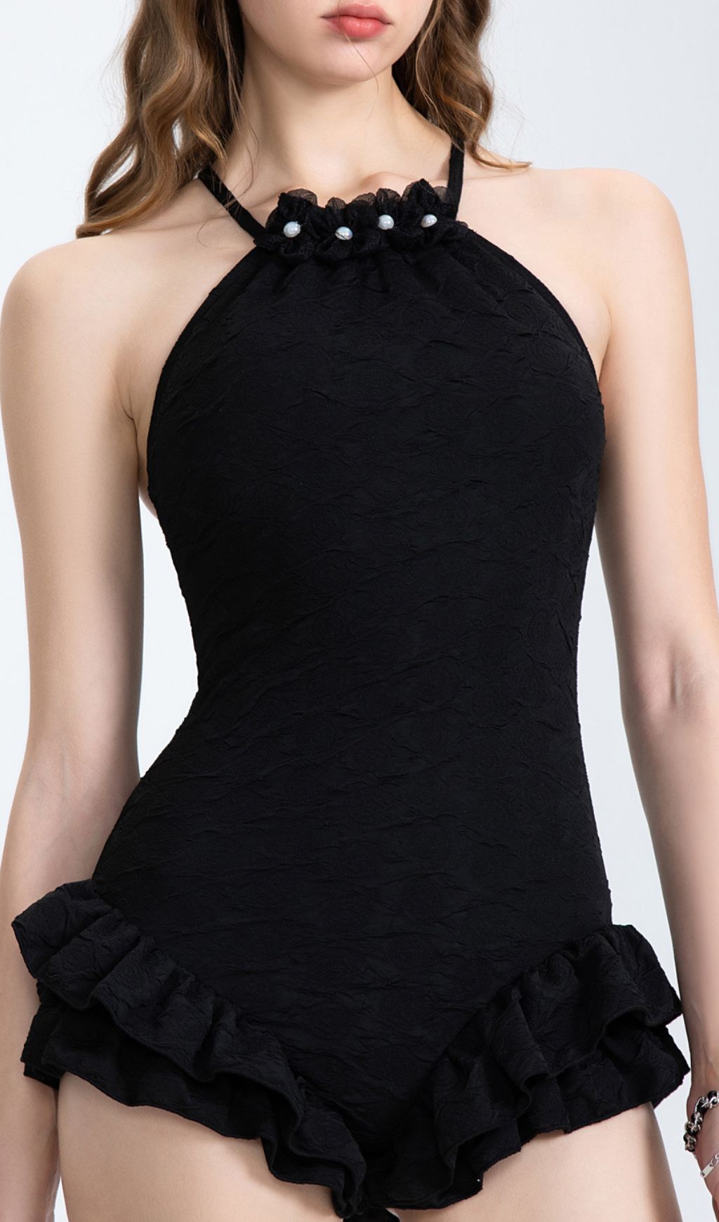 Fashionslee Women Gisele Black Halter One-Piece Swimsuit