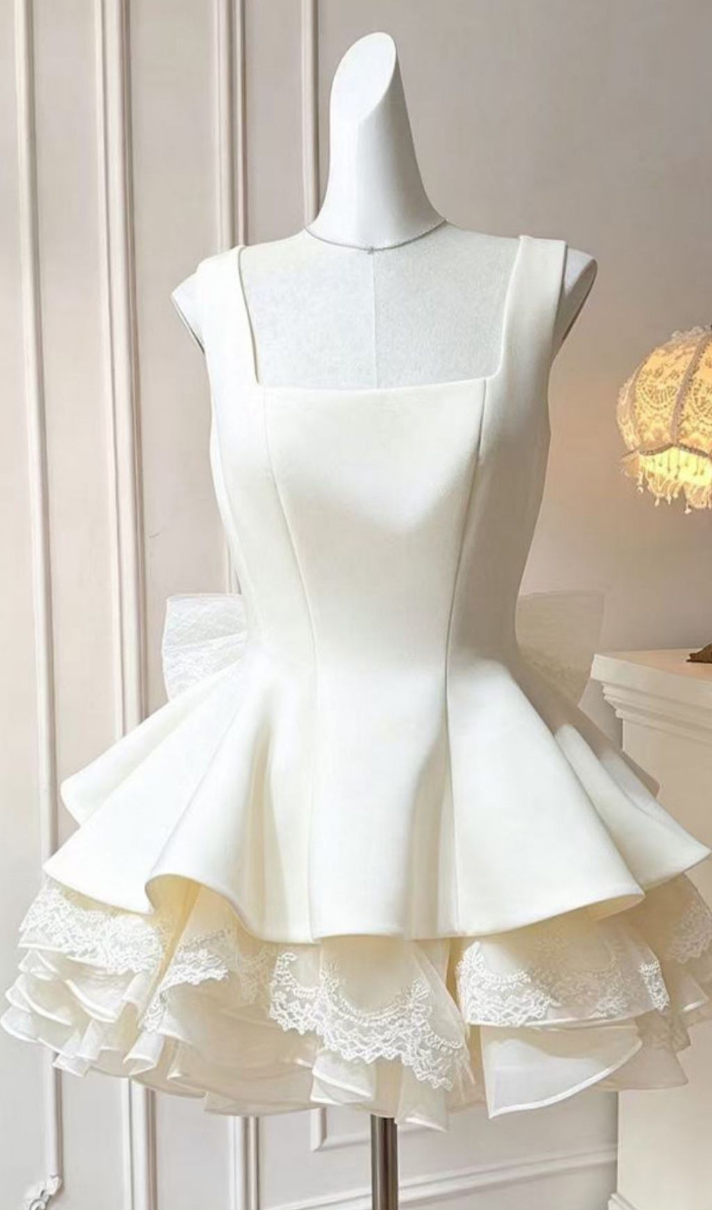 Fashionslee Women Kiki White Lace Bow Mini Dress