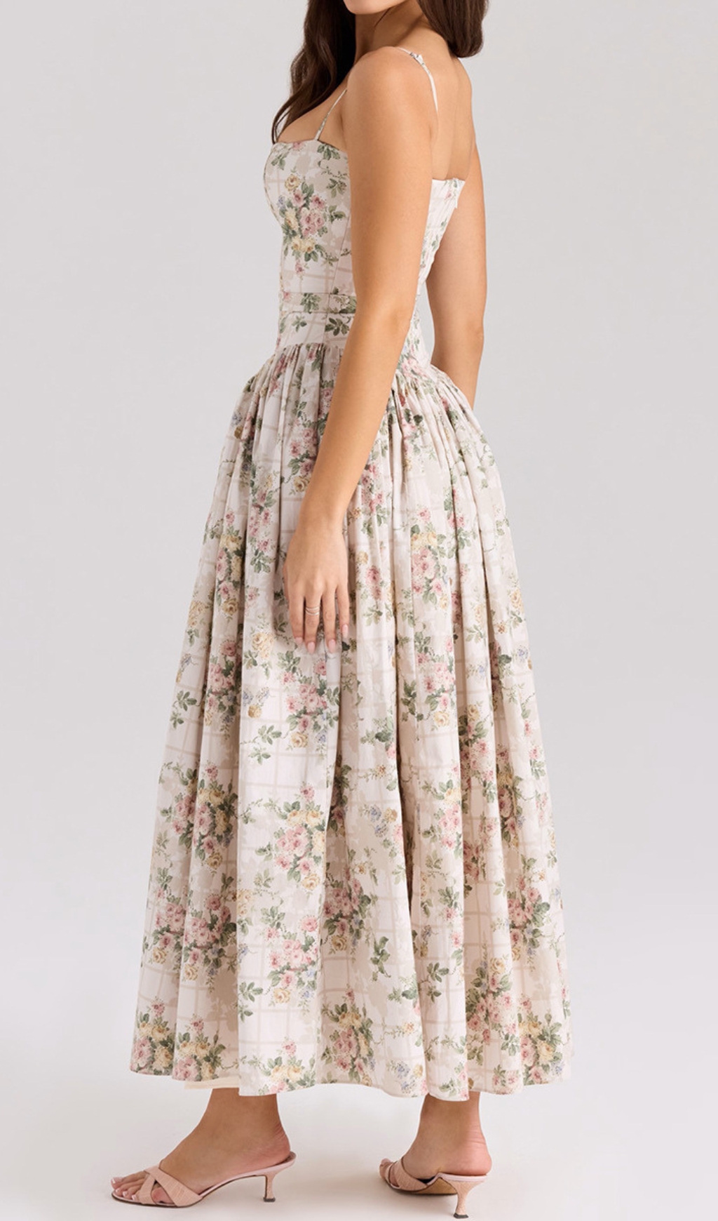 Fashionslee Women Ashira Beige Floral Maxi Dress