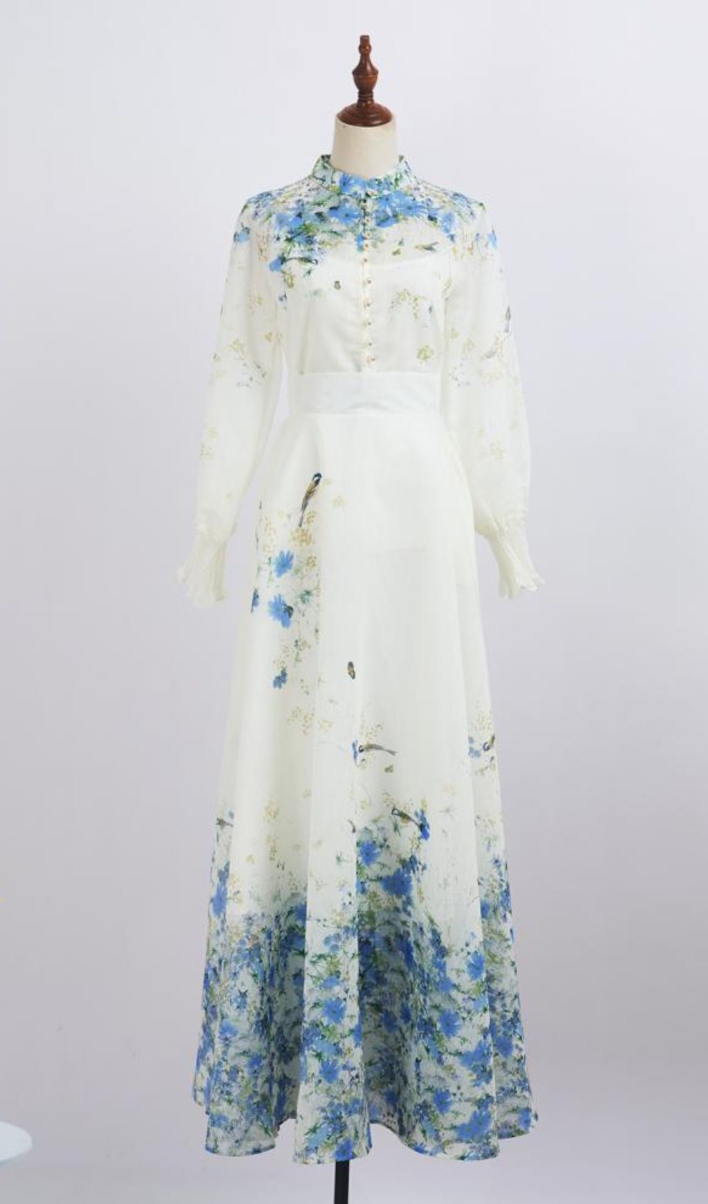182a6520fdd2de918a821434fc519490.jpg Fashionslee Women Grace Blue Floral Printed Long Sleeve Shirt & Skirt Set