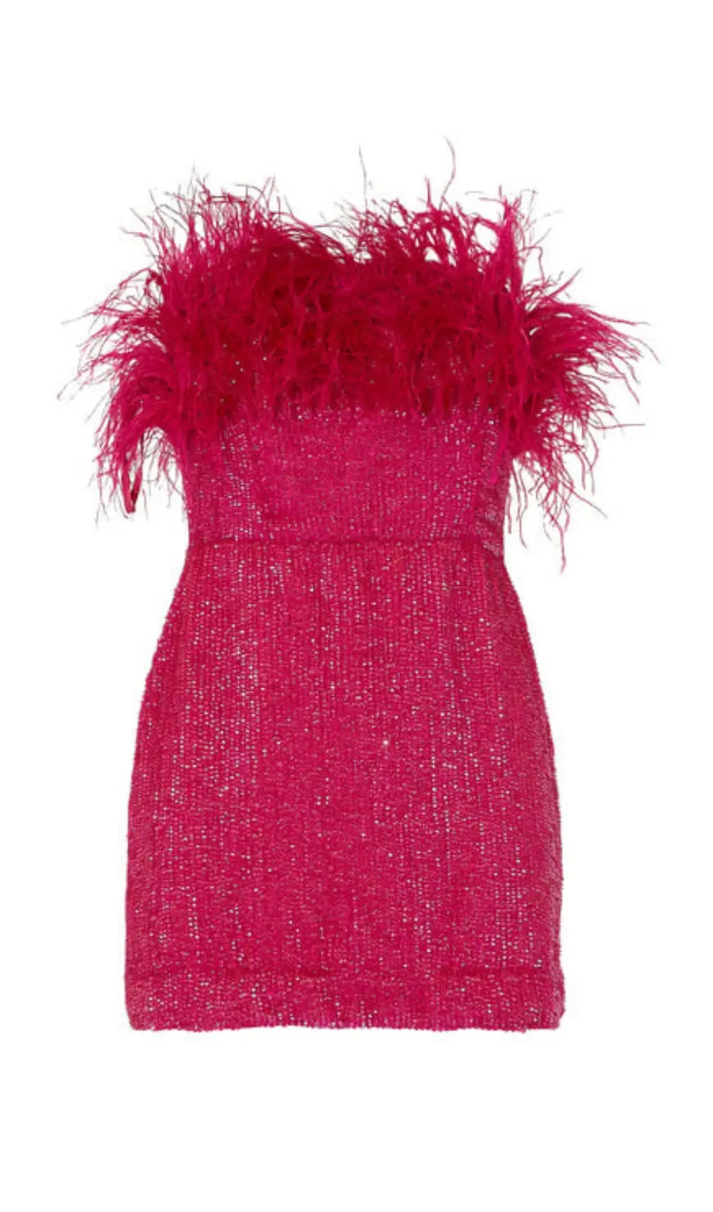 1847efbffe42a2dba171a9c4a96e39f1.jpeg Fashionslee Women Sequin Feather Strapless Mini Dress In Hot Pink