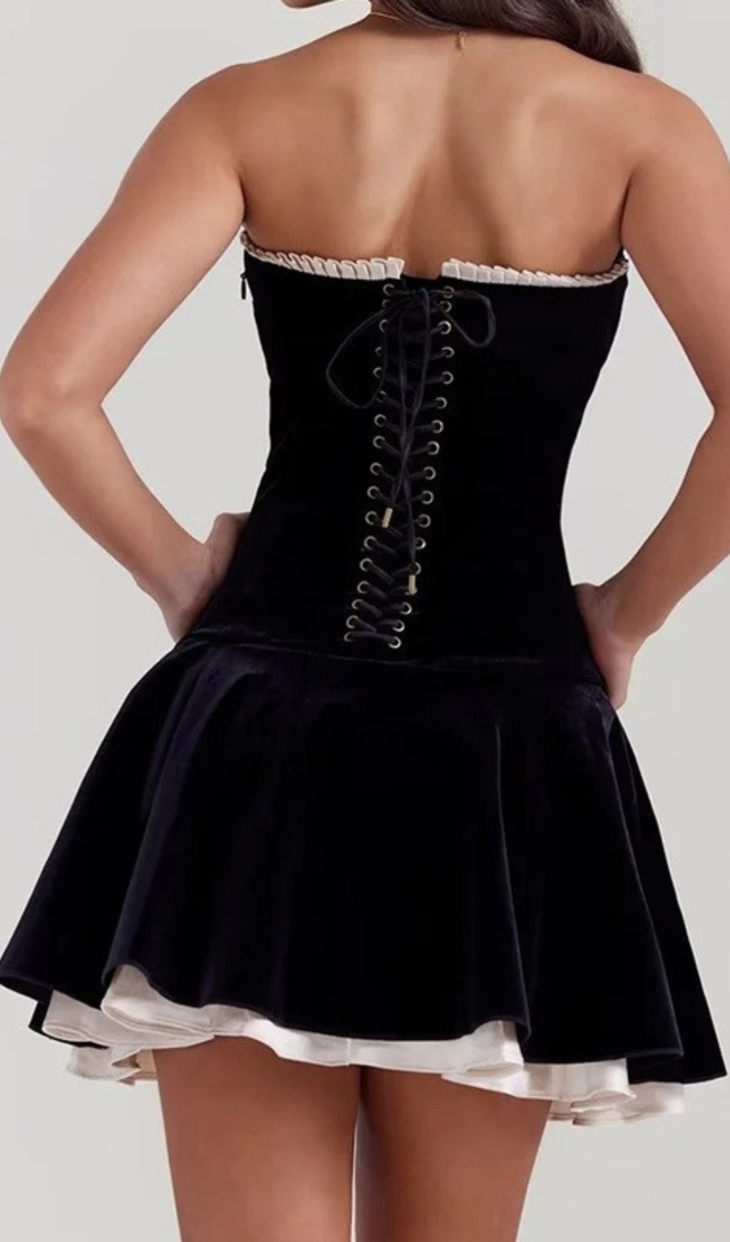 Fashionslee Women Christ Black Strapless Velvet Mini Dress