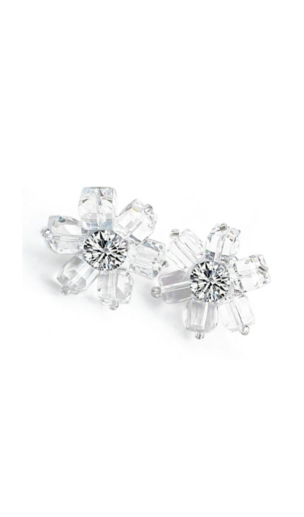 Fashionslee Women Audrina White Crystal 3D Flower Earrings