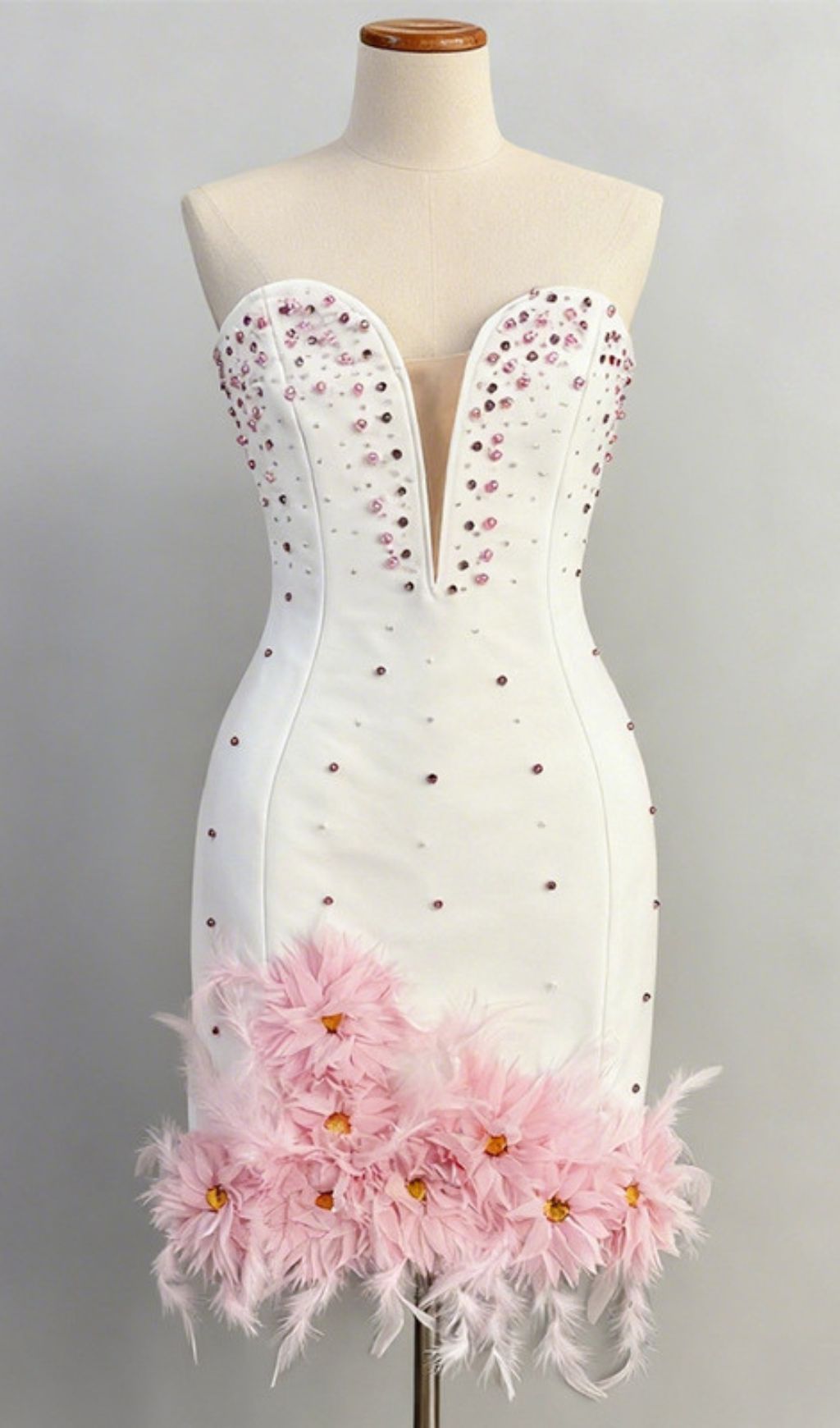 Fashionslee Women Hita Strapless Beaded Flower Bandage Mini Dress