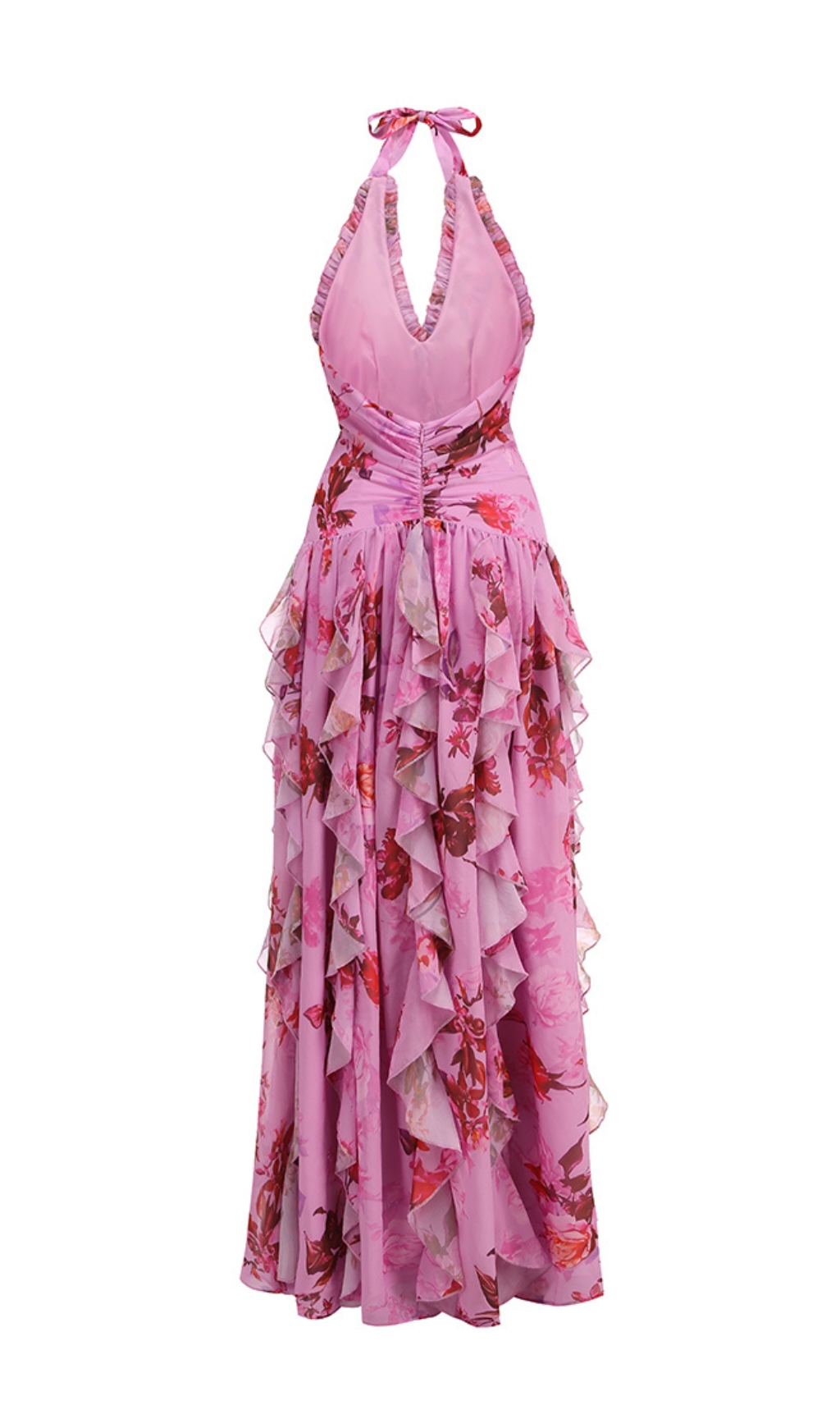 189e2280a7952ed3184b534e633c96a5.jpg Fashionslee Women Delicah Pink Halter Floral Ruffle Maxi Dress