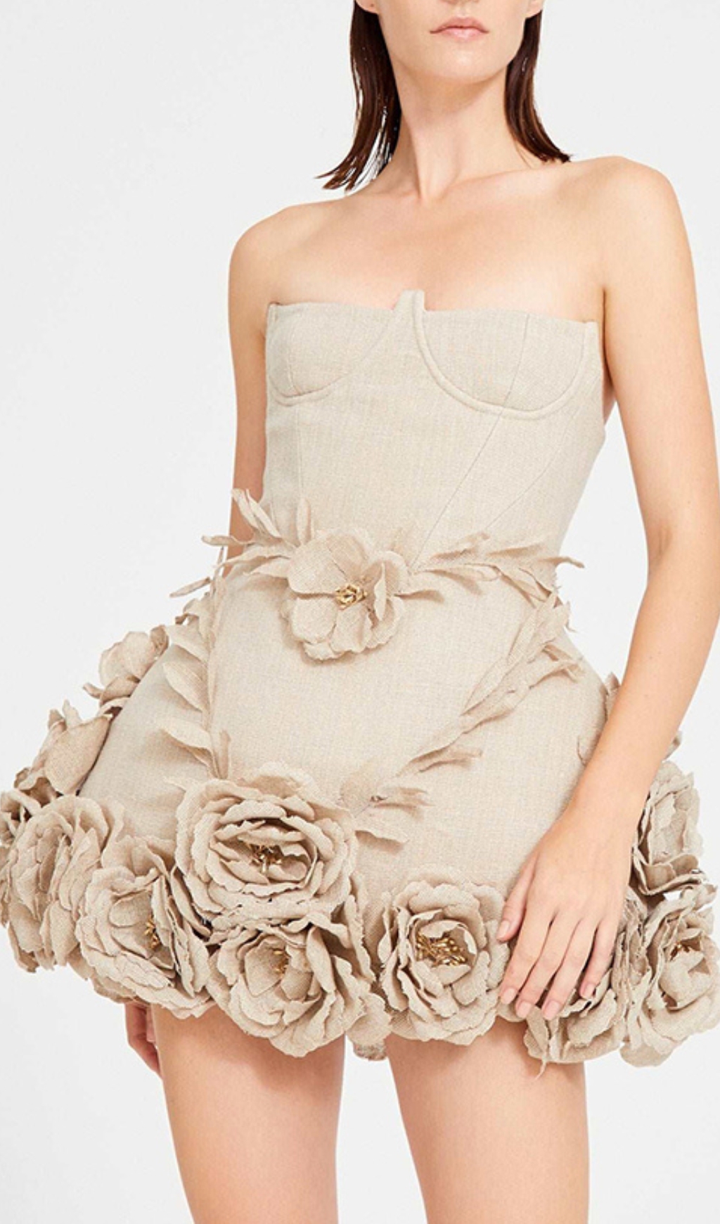 18ae0d640320475b93d4efc395ff417d.jpg Fashionslee Women Bice Nude Strapless Bustier Flower Mini Dress