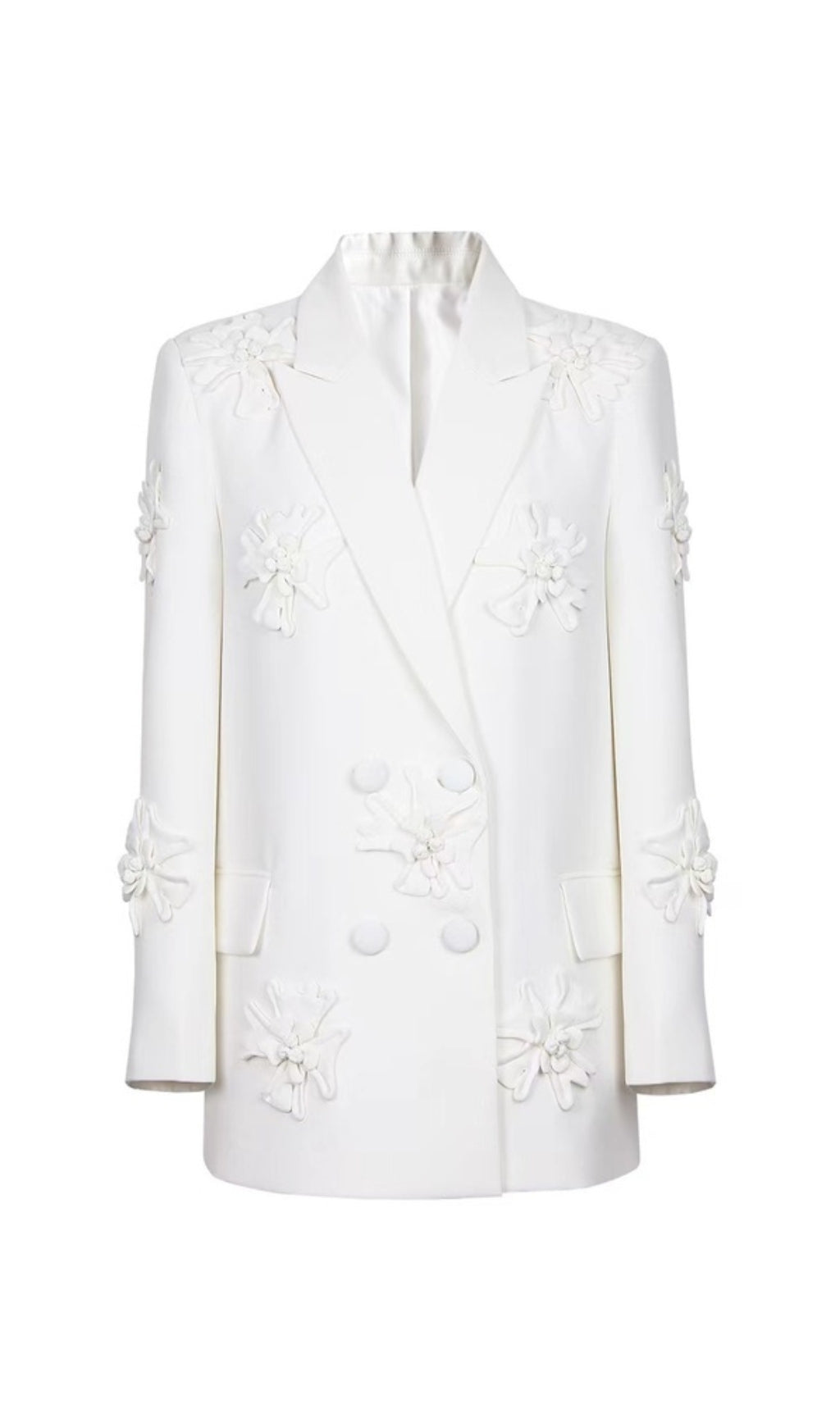 18cb378fdde5e8a1f2f68d2e18528a3a.jpeg Fashionslee Women Acedia White Three Dimensional Floral Suit
