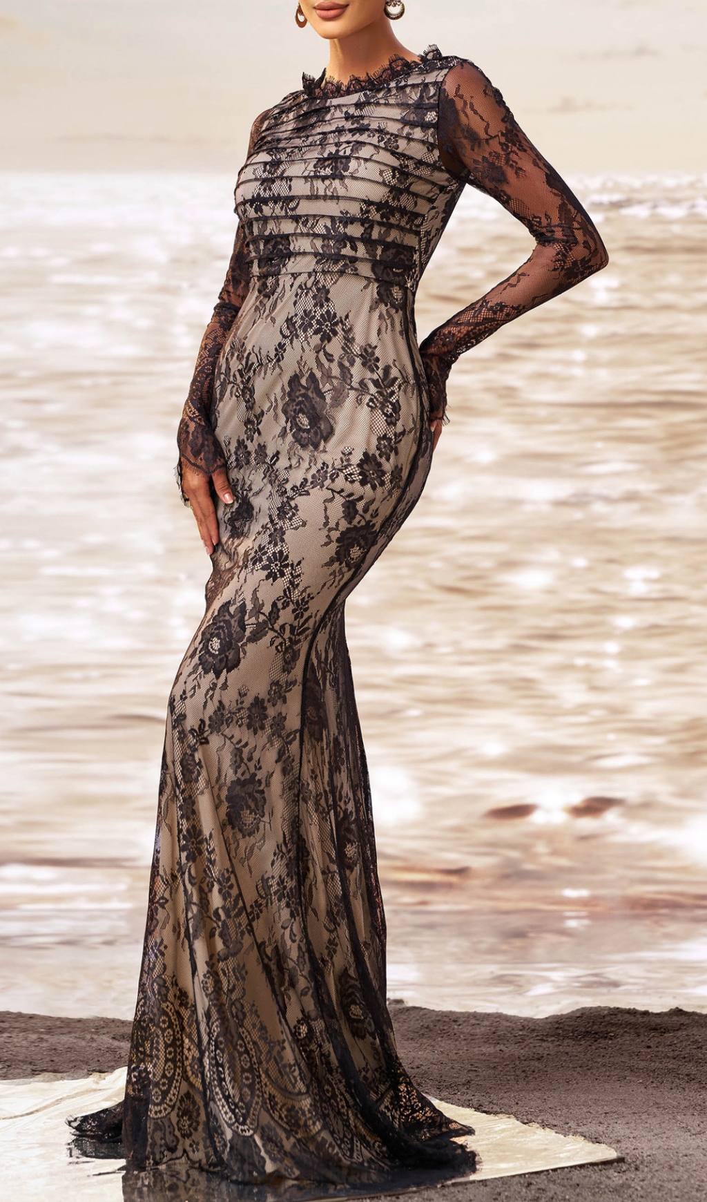 18e3686fb7653dfa88d31047ae34ca0f.jpg Fashionslee Women Chakra Black Lace Flower Maxi Dress
