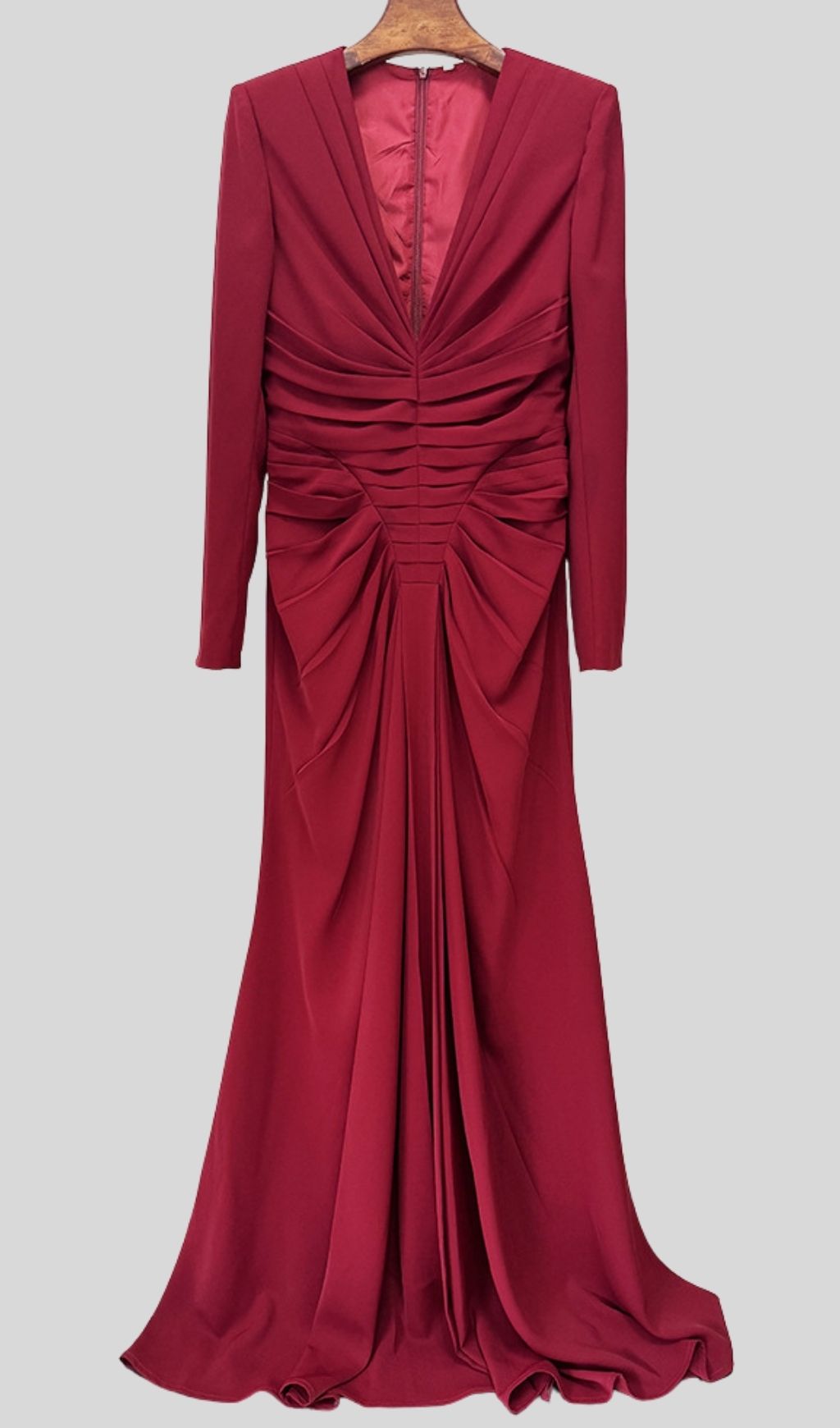 Fashionslee Women Kyli Red Ruched Long Sleeve Maxi Dress
