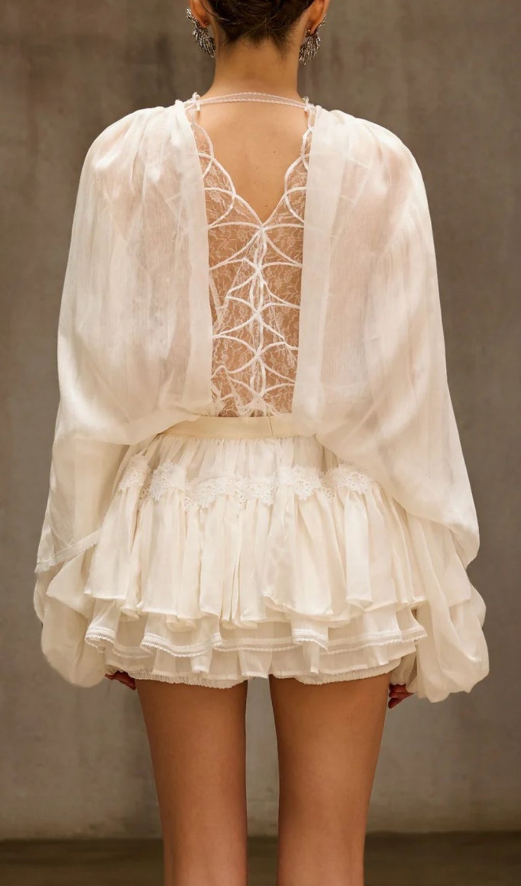 Fashionslee Women Dzhokar Balloon Sleeve Lace Skirt Set