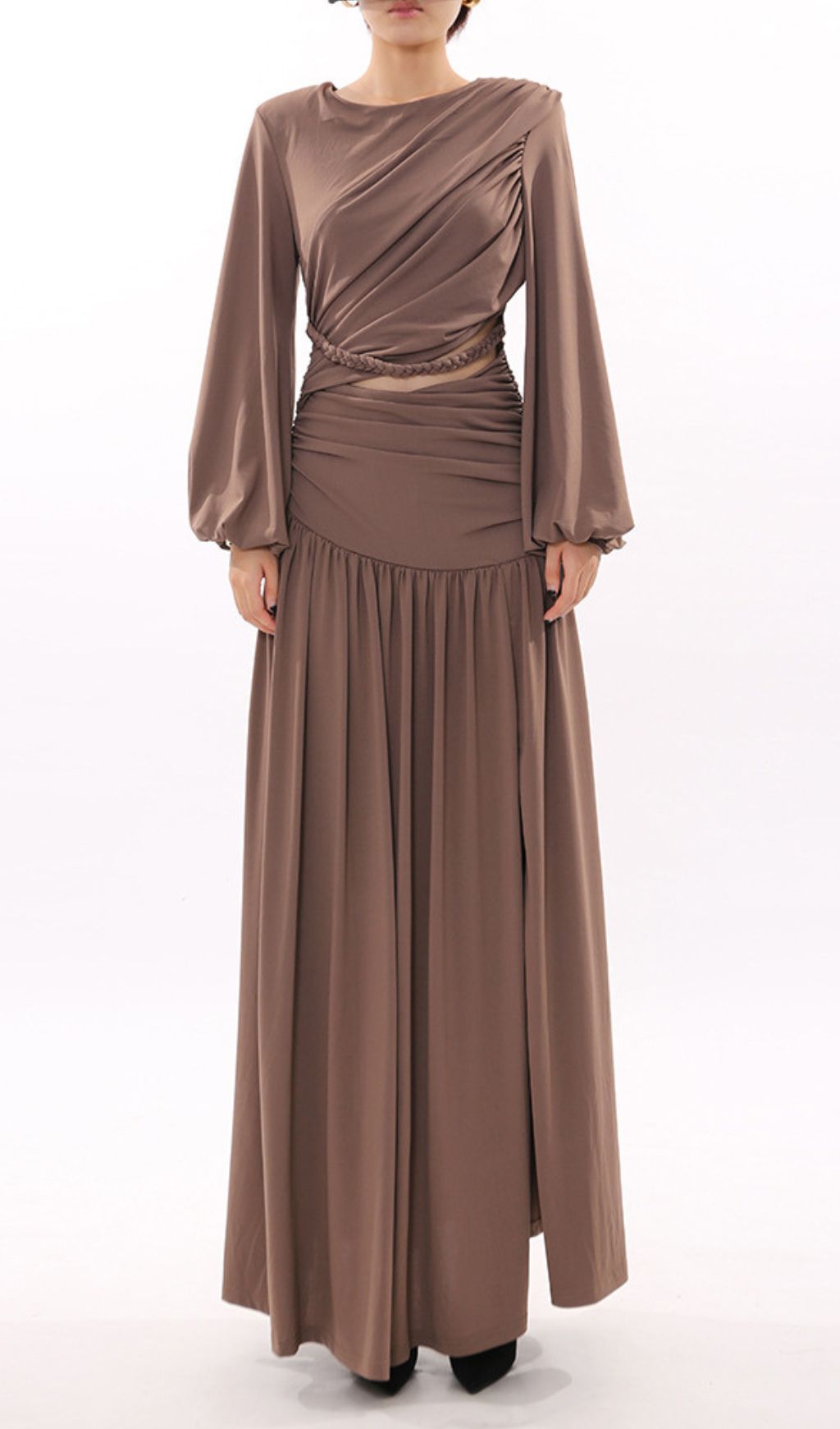 Fashionslee Women Ignacia Pleated Long Sleeve Maxi Dress
