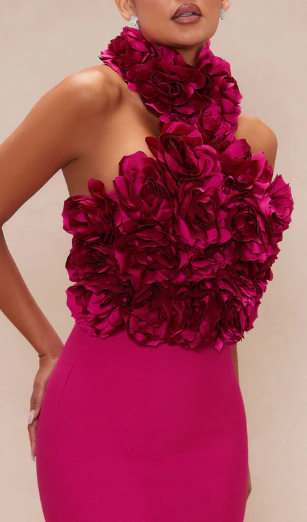 TRENDING HALTER FLORAL MIDI DRESS HOT PINK - OWNCI TRENDING HALTER FLORAL MIDI DRESS HOT PINK - OWNCI