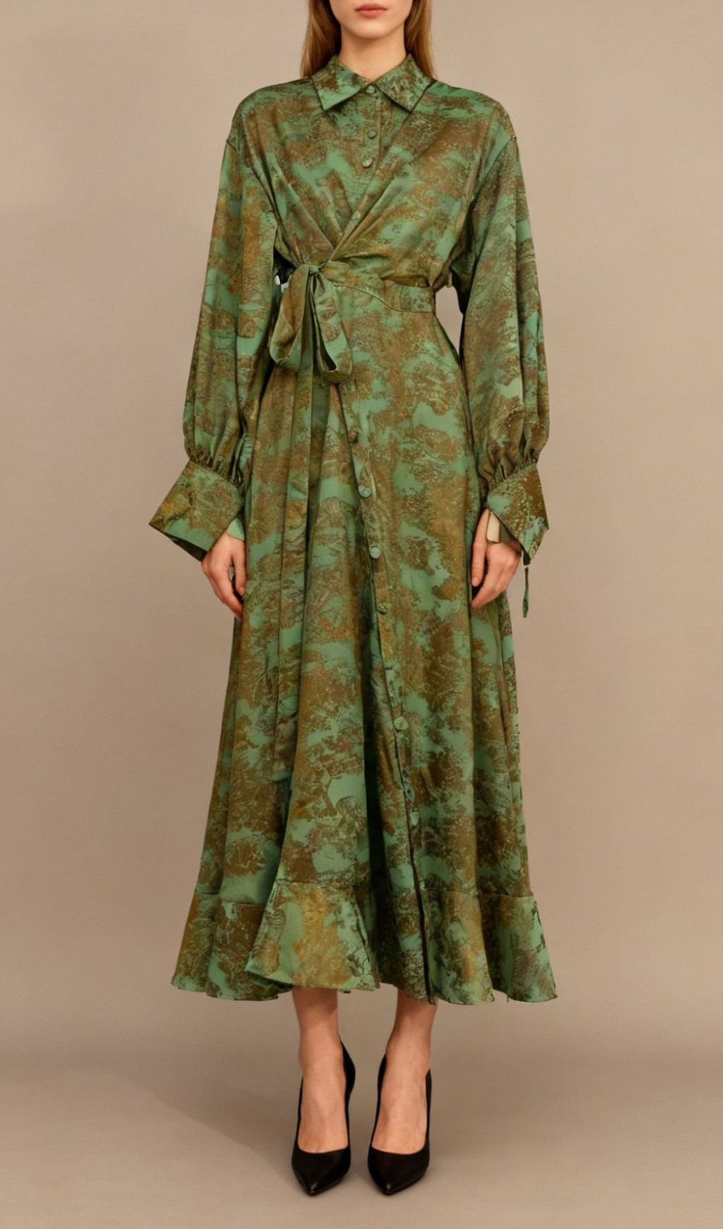 Fashionslee Women Jung Printed Long Sleeve Midi Dress